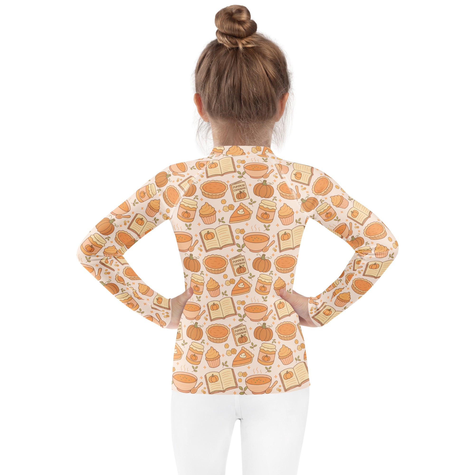 Kids Pumpkin Pie Themed Long Sleeve Rash Guard Swim Shirt – Buttery Soft, Sun Safe UPF 50+ Protection, Quick Dry & 4-Way Stretch Comfort