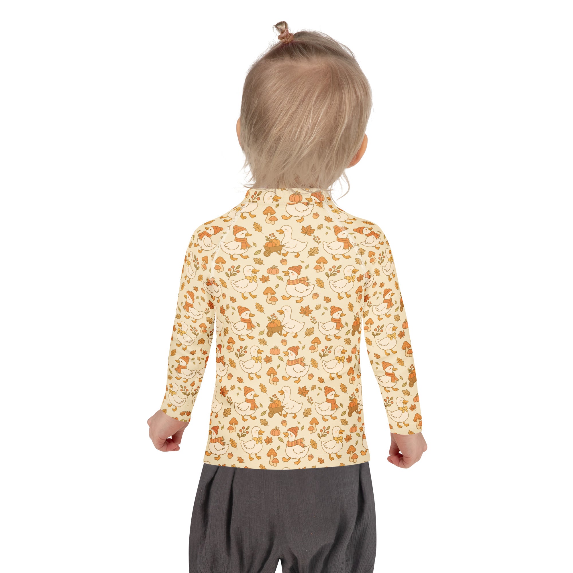 Kids Autumn Ducks Long Sleeve Rash Guard Swim Shirt – Buttery Soft, Sun Safe UPF 50+ Protection, Quick Dry & 4-Way Stretch Comfort