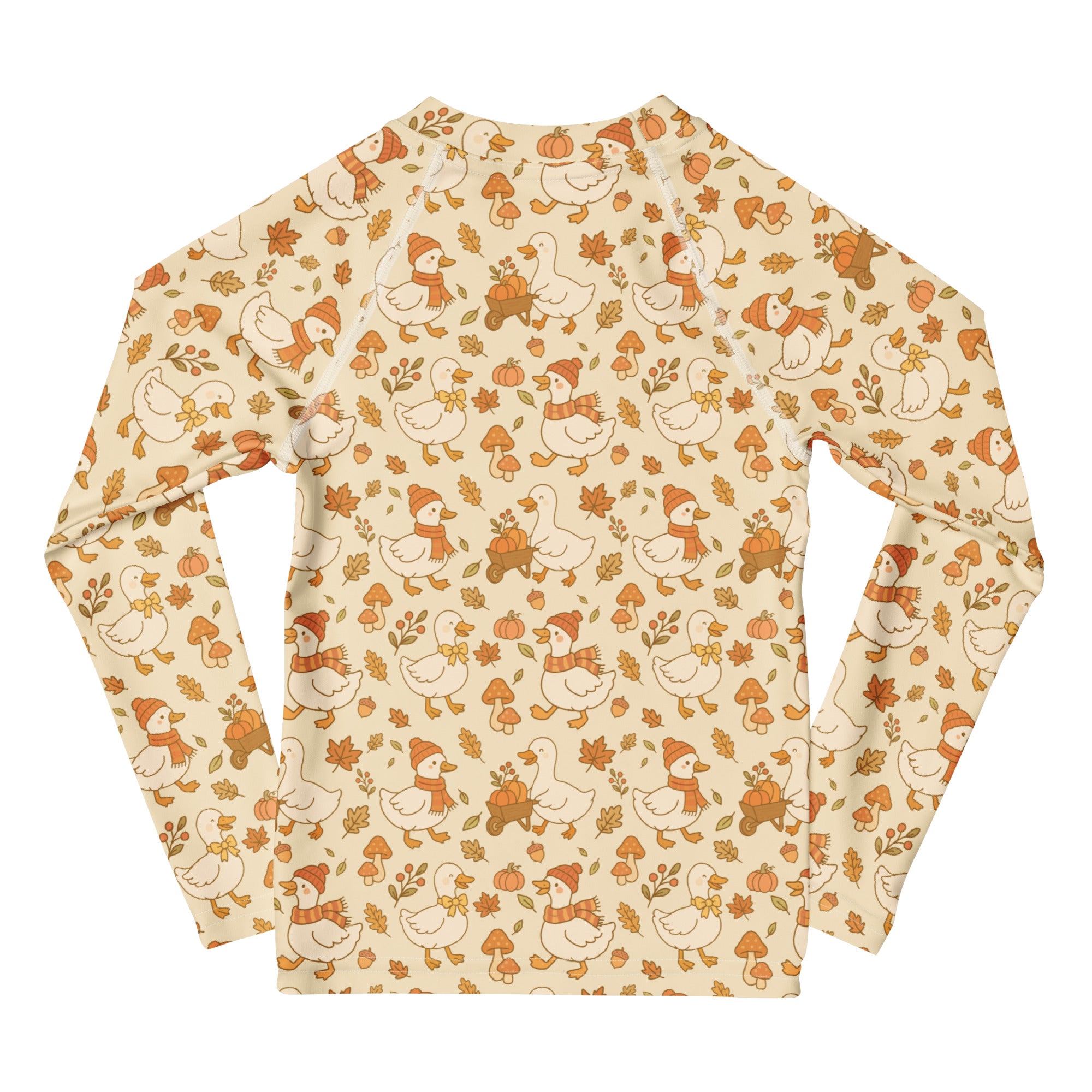 Kids Autumn Ducks Long Sleeve Rash Guard Swim Shirt – Buttery Soft, Sun Safe UPF 50+ Protection, Quick Dry & 4-Way Stretch Comfort