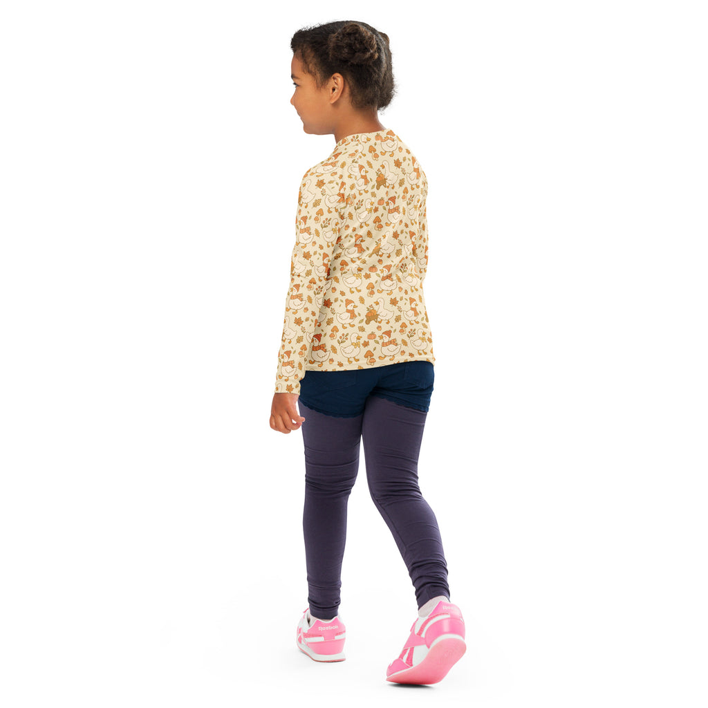 Kids Autumn Ducks Long Sleeve Rash Guard Swim Shirt – Buttery Soft, Sun Safe UPF 50+ Protection, Quick Dry & 4-Way Stretch Comfort