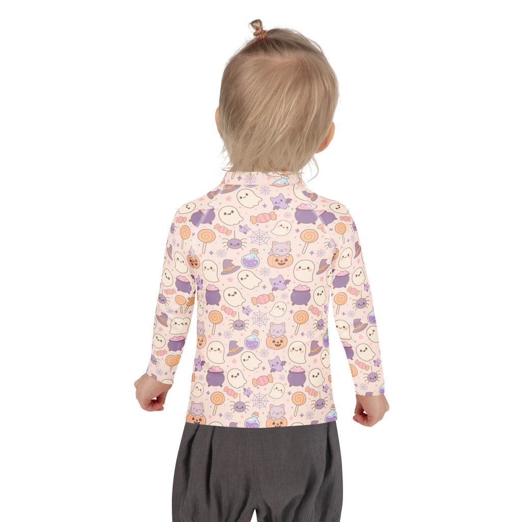 Girls Pastel Halloween Long Sleeve Rash Guard Swim Shirt – Buttery Soft, Sun Safe UPF 50+ Protection, Quick Dry & 4-Way Stretch Comfort