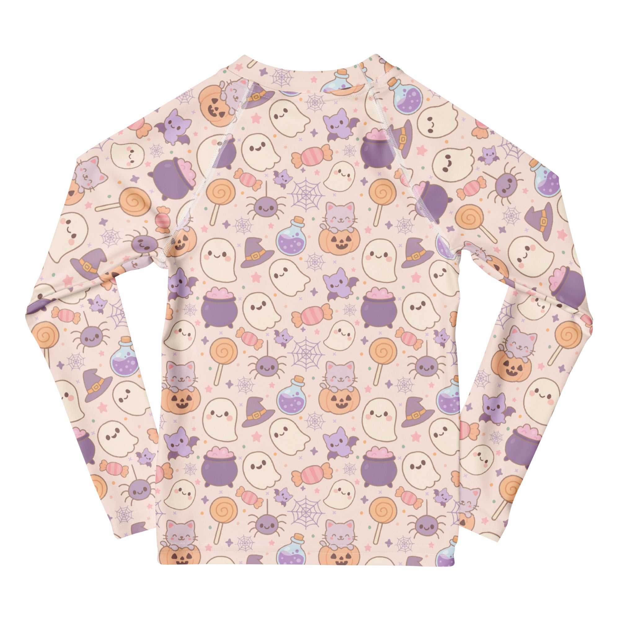 Girls Pastel Halloween Long Sleeve Rash Guard Swim Shirt – Buttery Soft, Sun Safe UPF 50+ Protection, Quick Dry & 4-Way Stretch Comfort