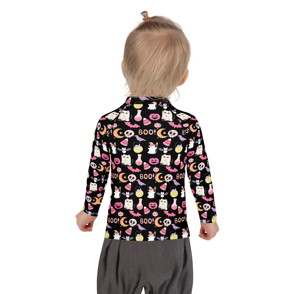 Girls Cute Pink Halloween Long Sleeve Rash Guard Swim Shirt – Buttery Soft, Sun Safe UPF 50+ Protection, Quick Dry & 4-Way Stretch Comfort