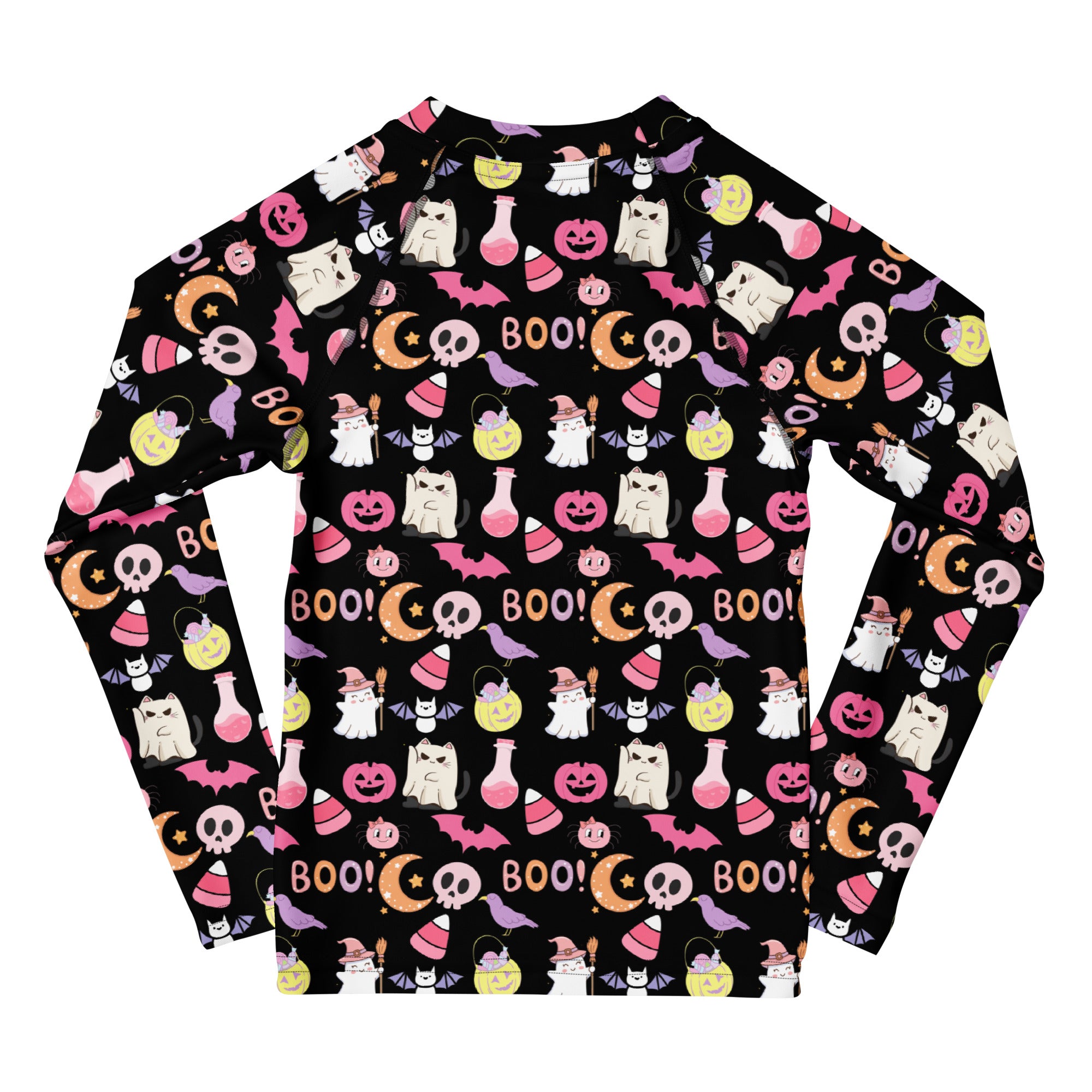 Girls Cute Pink Halloween Long Sleeve Rash Guard Swim Shirt – Buttery Soft, Sun Safe UPF 50+ Protection, Quick Dry & 4-Way Stretch Comfort