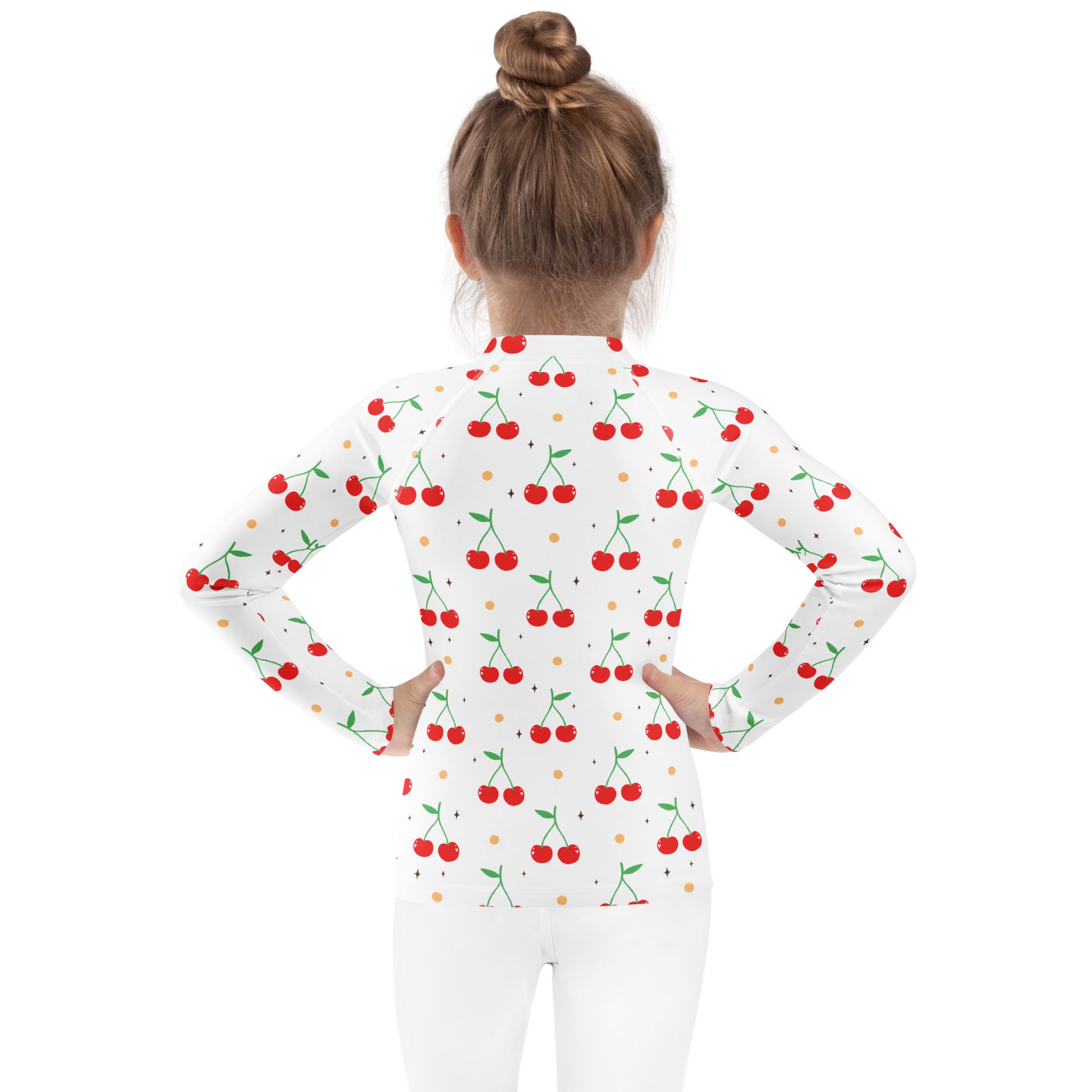 Kids Cute Cherry Long Sleeve Rash Guard Swim Shirt – Buttery Soft, Sun Safe UPF 50+ Protection, Quick Dry & 4-Way Stretch Comfort