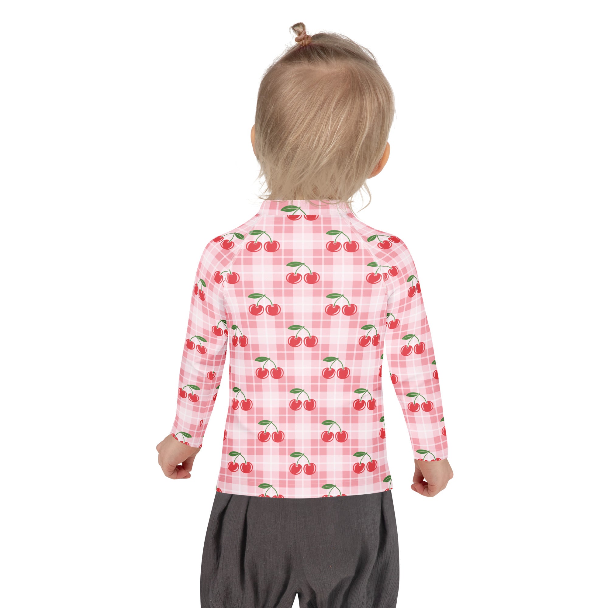 Girls Pink Plaid Cherry Long Sleeve Rash Guard Swim Shirt – Buttery Soft, Sun Safe UPF 50+ Protection, Quick Dry & 4-Way Stretch Comfort