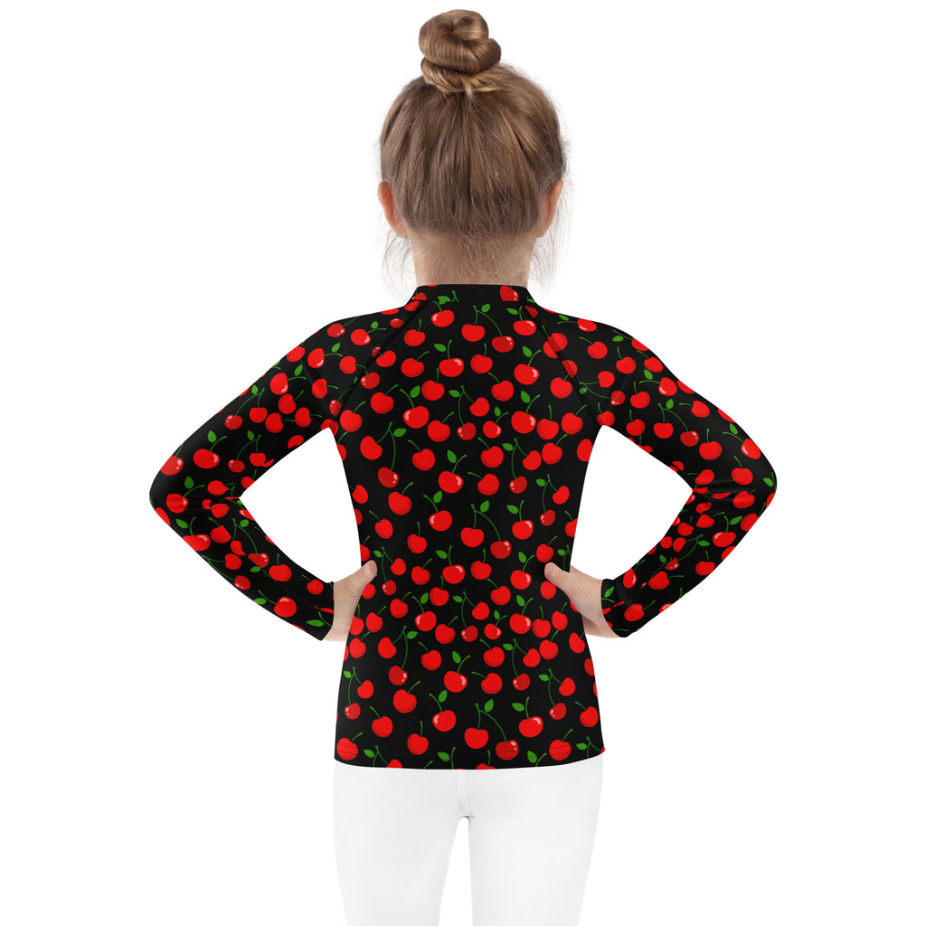Girls Black Cherry Long Sleeve Rash Guard Swim Shirt – Buttery Soft, Sun Safe UPF 50+ Protection, Quick Dry & 4-Way Stretch Comfort