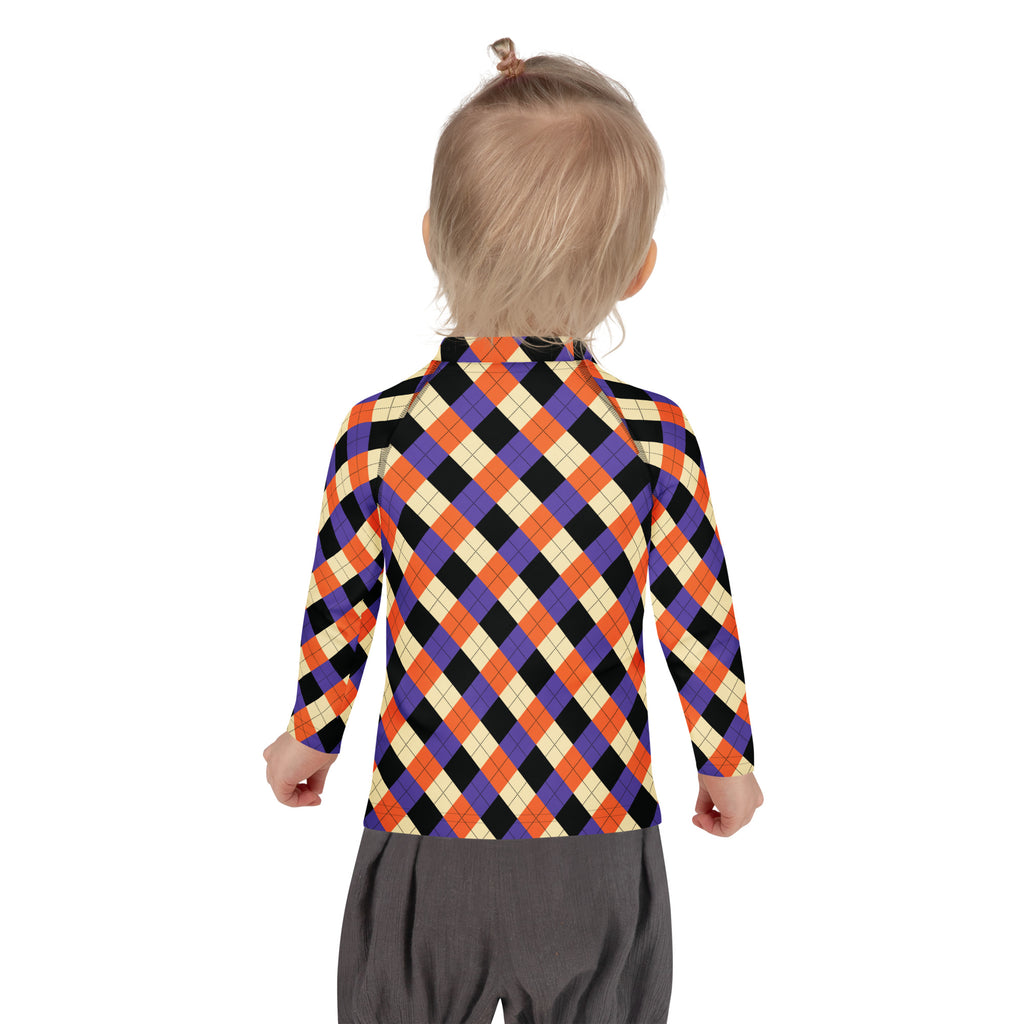 Kids Halloween Argyle Long Sleeve Rash Guard Swim Shirt – Buttery Soft, Sun Safe UPF 50+ Protection, Quick Dry & 4-Way Stretch Comfort