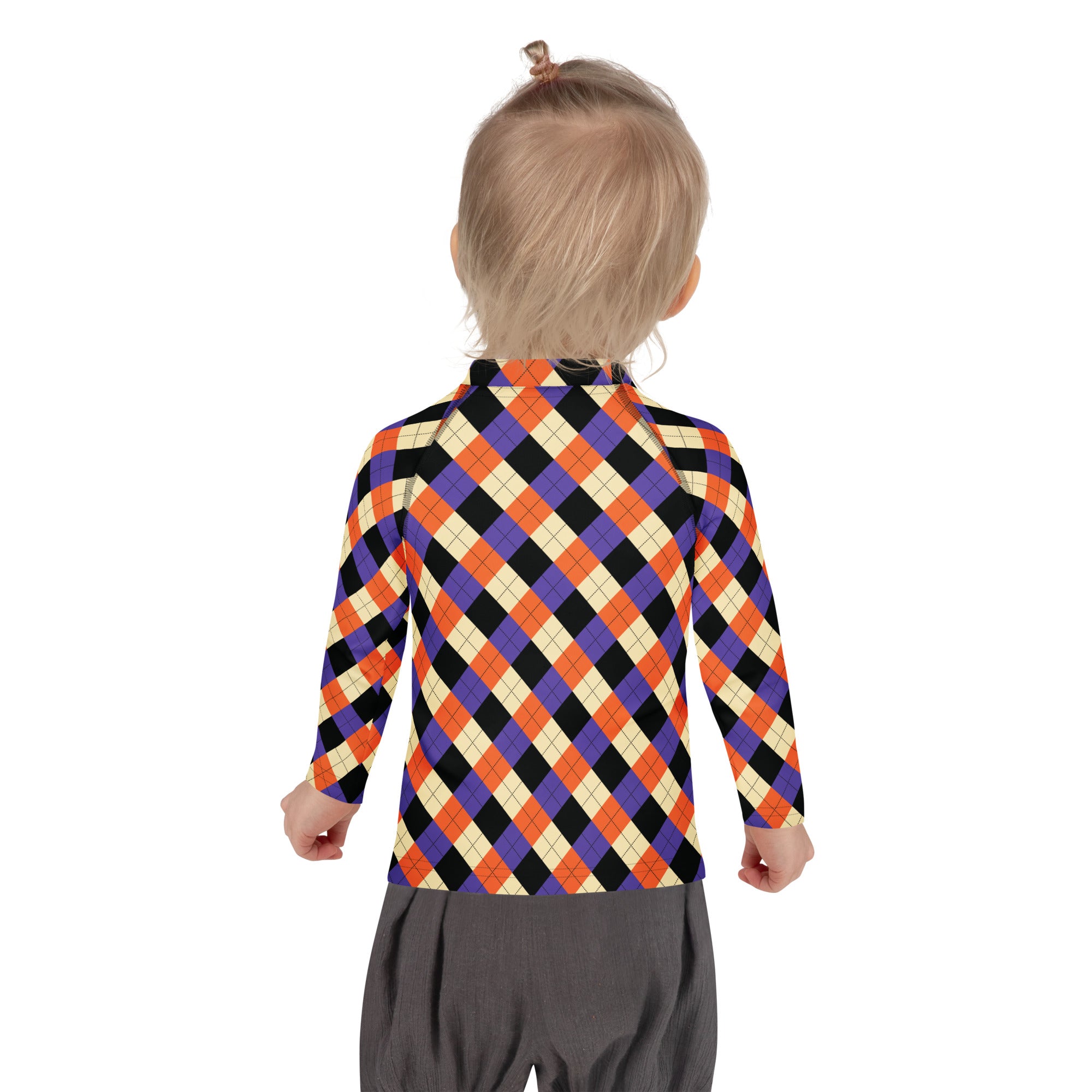 Kids Halloween Argyle Long Sleeve Rash Guard Swim Shirt – Buttery Soft, Sun Safe UPF 50+ Protection, Quick Dry & 4-Way Stretch Comfort