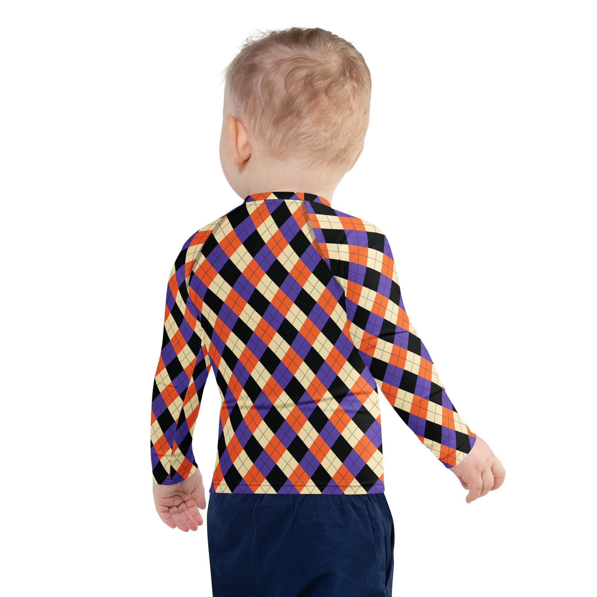 Kids Halloween Argyle Long Sleeve Rash Guard Swim Shirt – Buttery Soft, Sun Safe UPF 50+ Protection, Quick Dry & 4-Way Stretch Comfort