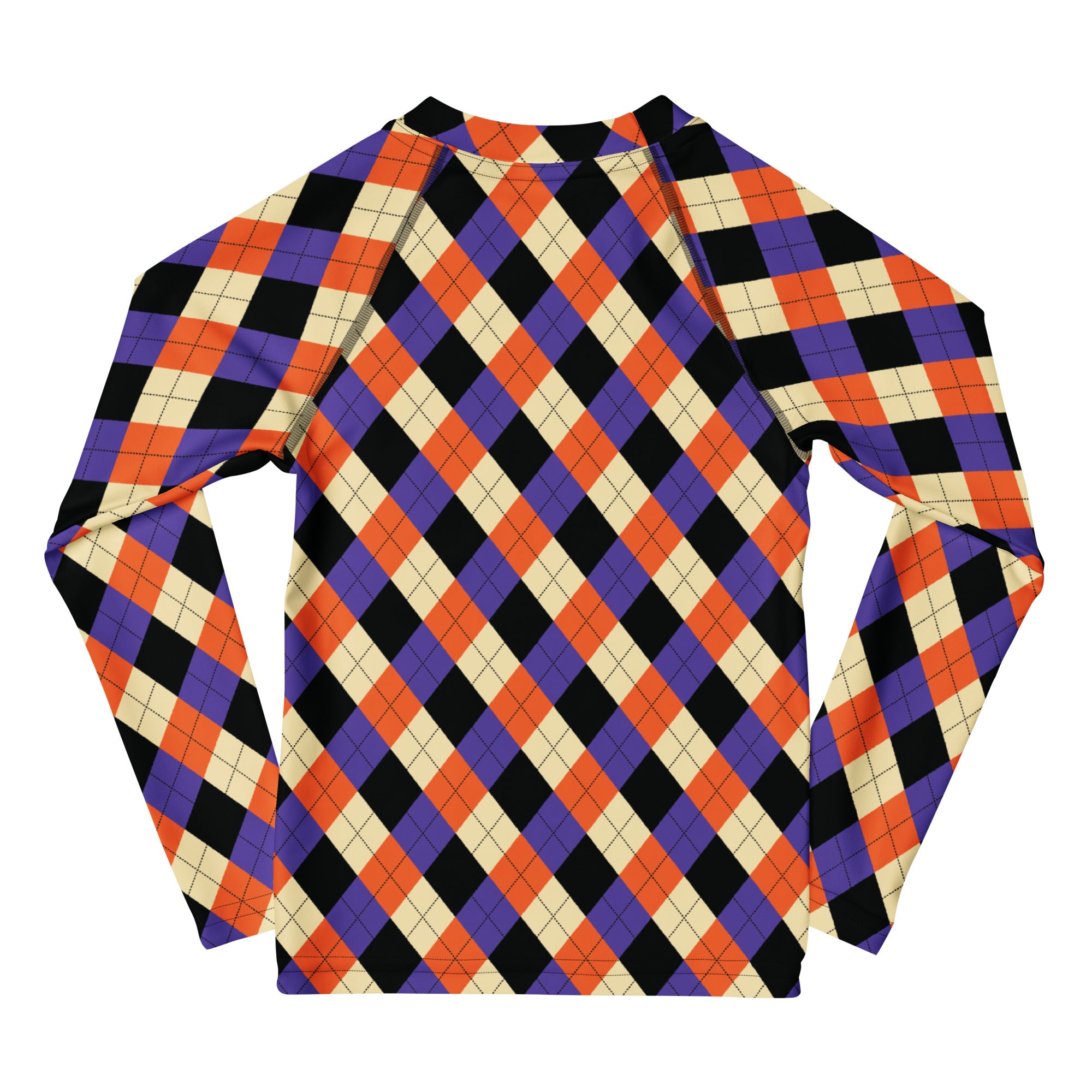 Kids Halloween Argyle Long Sleeve Rash Guard Swim Shirt – Buttery Soft, Sun Safe UPF 50+ Protection, Quick Dry & 4-Way Stretch Comfort
