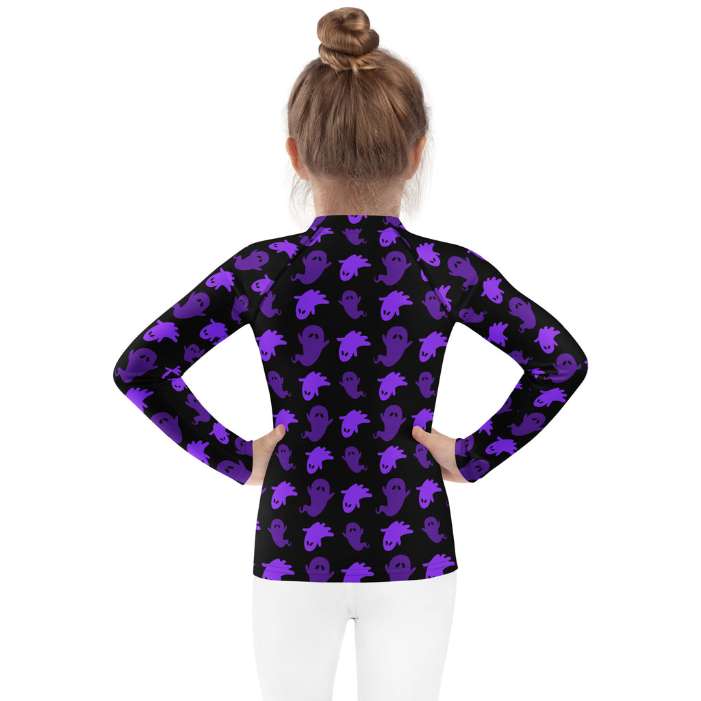 Girls Purple Ghost Long Sleeve Rash Guard Swim Shirt – Buttery Soft, Sun Safe UPF 50+ Protection, Quick Dry & 4-Way Stretch Comfort