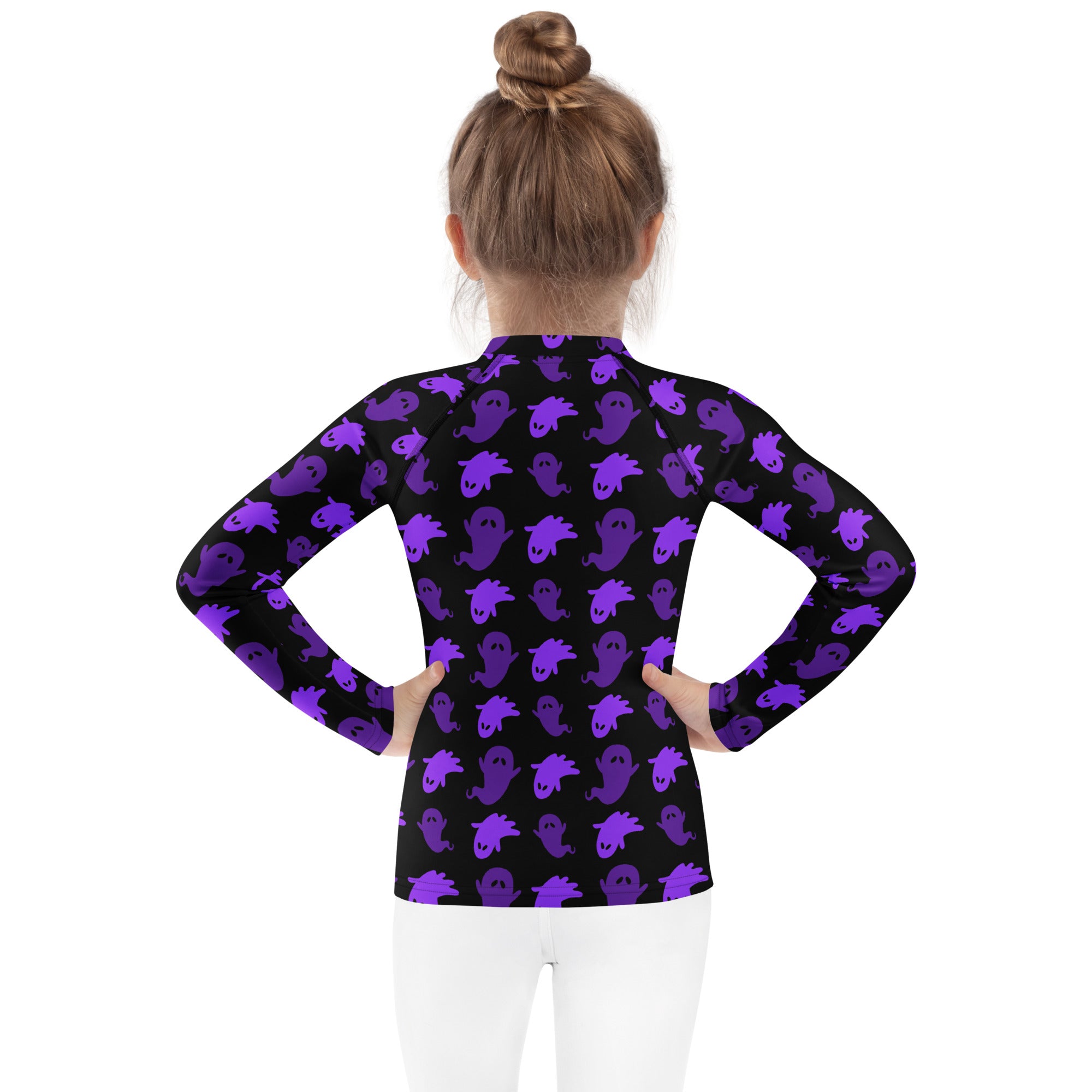 Girls Purple Ghost Long Sleeve Rash Guard Swim Shirt – Buttery Soft, Sun Safe UPF 50+ Protection, Quick Dry & 4-Way Stretch Comfort