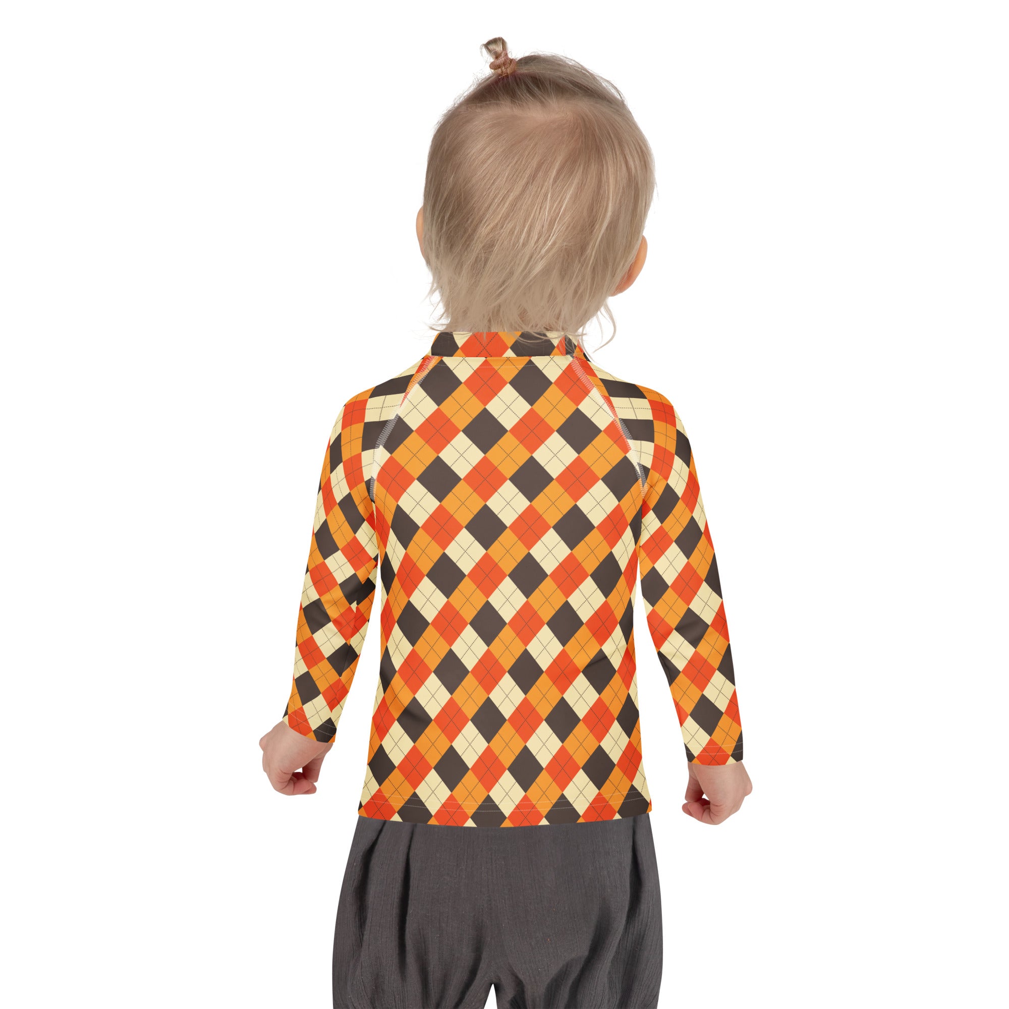 Kids Autumn Argyle Long Sleeve Rash Guard Swim Shirt – Buttery Soft, Sun Safe UPF 50+ Protection, Quick Dry & 4-Way Stretch Comfort