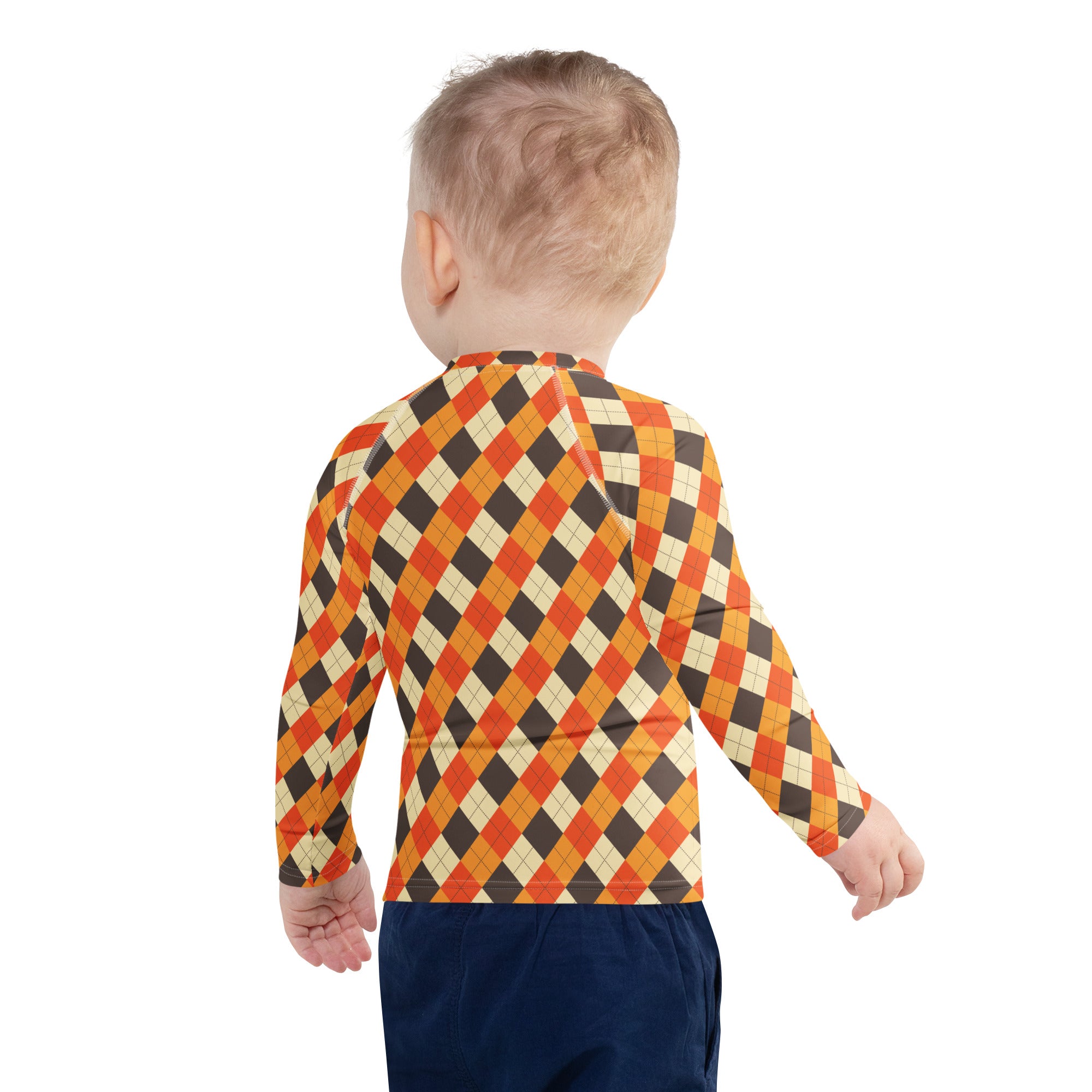 Kids Autumn Argyle Long Sleeve Rash Guard Swim Shirt – Buttery Soft, Sun Safe UPF 50+ Protection, Quick Dry & 4-Way Stretch Comfort