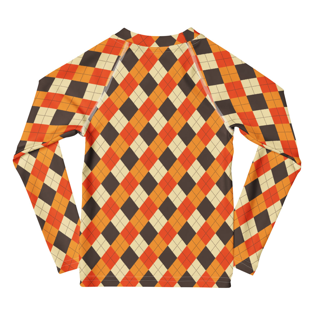 Kids Autumn Argyle Long Sleeve Rash Guard Swim Shirt – Buttery Soft, Sun Safe UPF 50+ Protection, Quick Dry & 4-Way Stretch Comfort