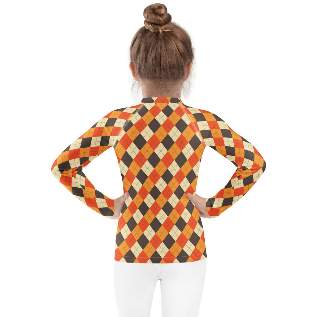 Kids Autumn Argyle Long Sleeve Rash Guard Swim Shirt – Buttery Soft, Sun Safe UPF 50+ Protection, Quick Dry & 4-Way Stretch Comfort