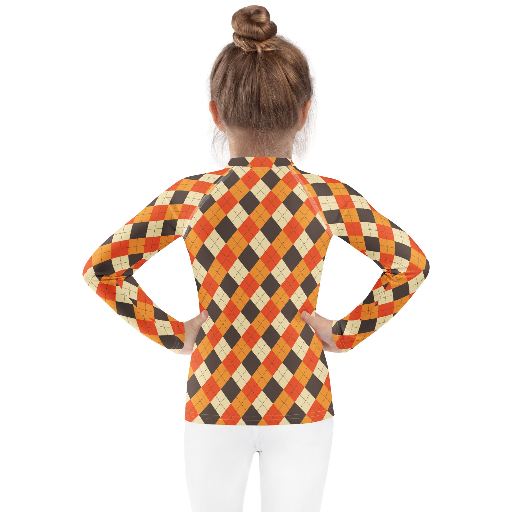 Kids Autumn Argyle Long Sleeve Rash Guard Swim Shirt – Buttery Soft, Sun Safe UPF 50+ Protection, Quick Dry & 4-Way Stretch Comfort