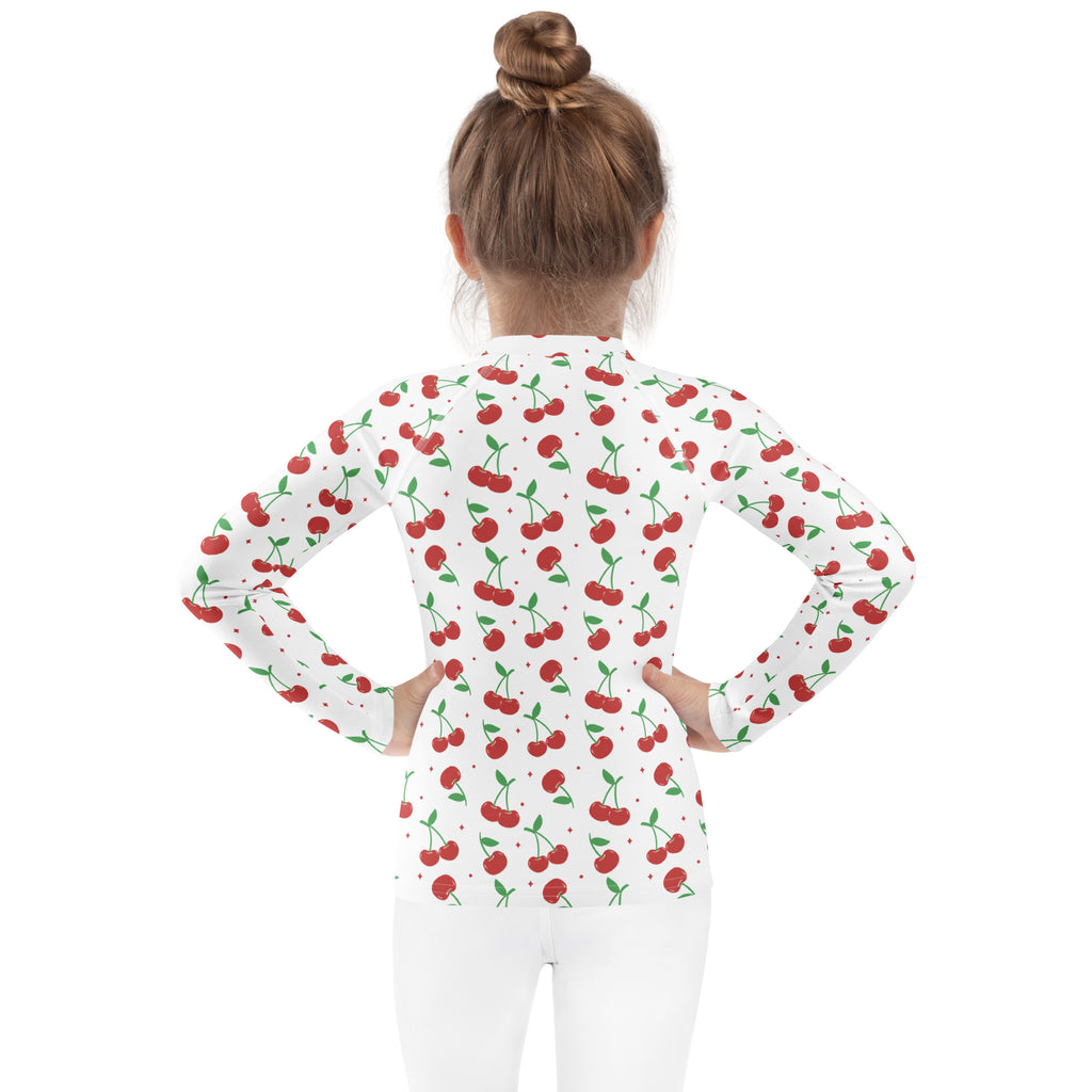 Girls Cherry Long Sleeve Rash Guard Swim Shirt – Buttery Soft, Sun Safe UPF 50+ Protection, Quick Dry & 4-Way Stretch Comfort
