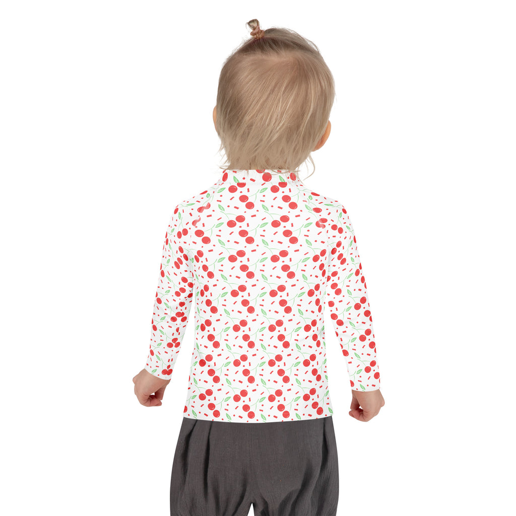 Girls Cherry Confetti Long Sleeve Rash Guard Swim Shirt – Buttery Soft, Sun Safe UPF 50+ Protection, Quick Dry & 4-Way Stretch Comfort