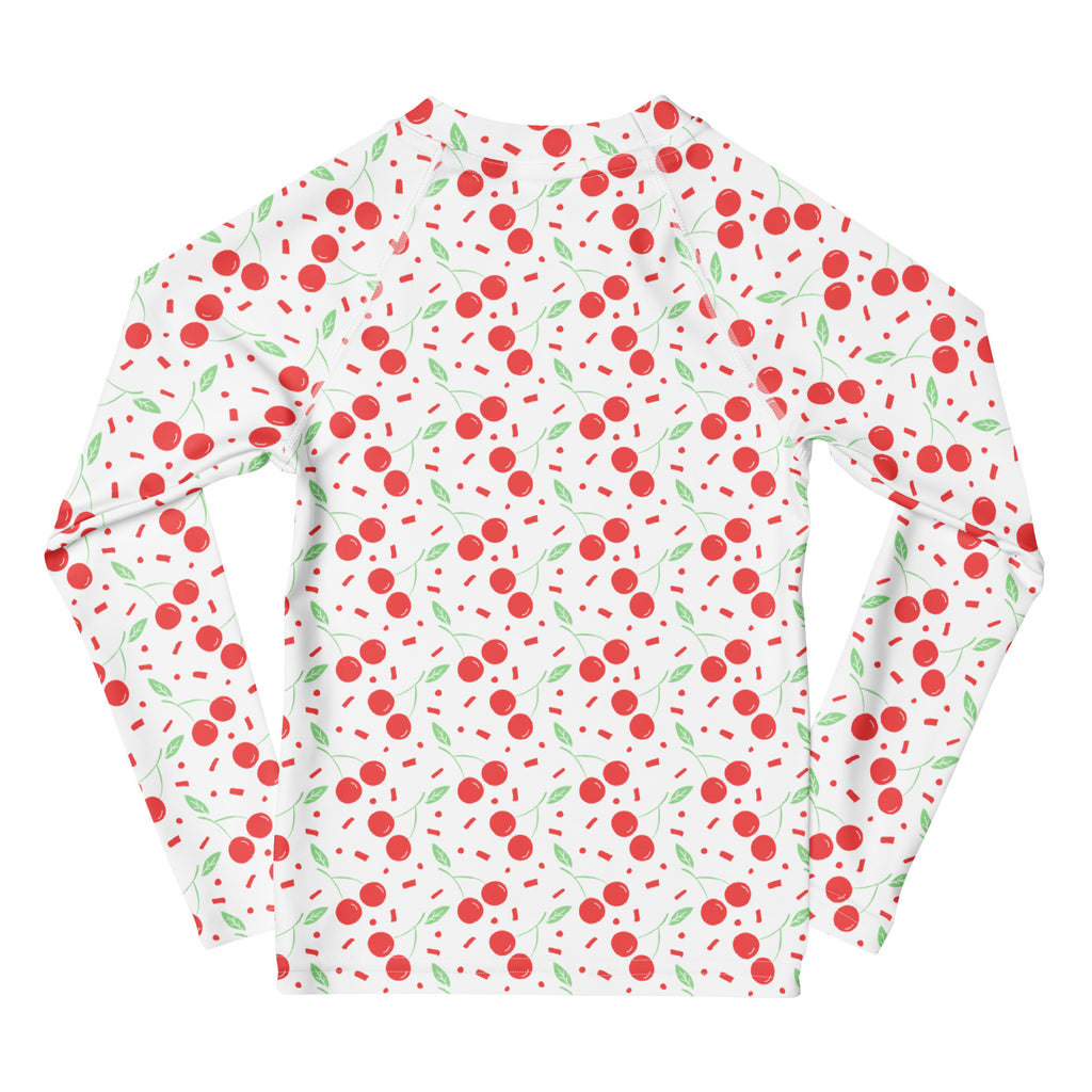 Girls Cherry Confetti Long Sleeve Rash Guard Swim Shirt – Buttery Soft, Sun Safe UPF 50+ Protection, Quick Dry & 4-Way Stretch Comfort