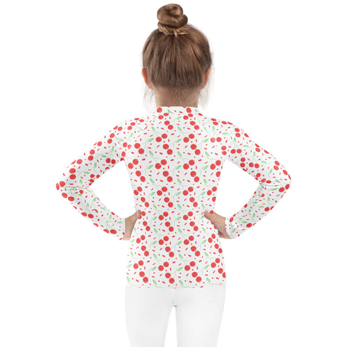 Girls Cherry Confetti Long Sleeve Rash Guard Swim Shirt – Buttery Soft, Sun Safe UPF 50+ Protection, Quick Dry & 4-Way Stretch Comfort
