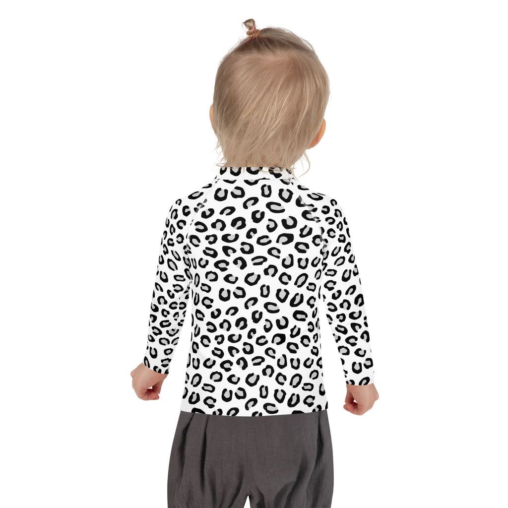 Kids Black & White Leopard Long Sleeve Rash Guard Swim Shirt – Buttery Soft, Sun Safe UPF 50+ Protection, Quick Dry & 4-Way Stretch Comfort