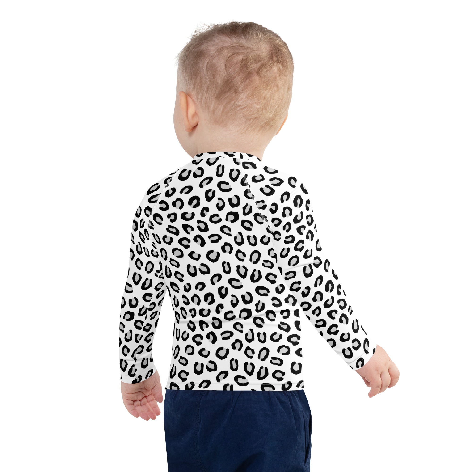 Kids Black & White Leopard Long Sleeve Rash Guard Swim Shirt – Buttery Soft, Sun Safe UPF 50+ Protection, Quick Dry & 4-Way Stretch Comfort