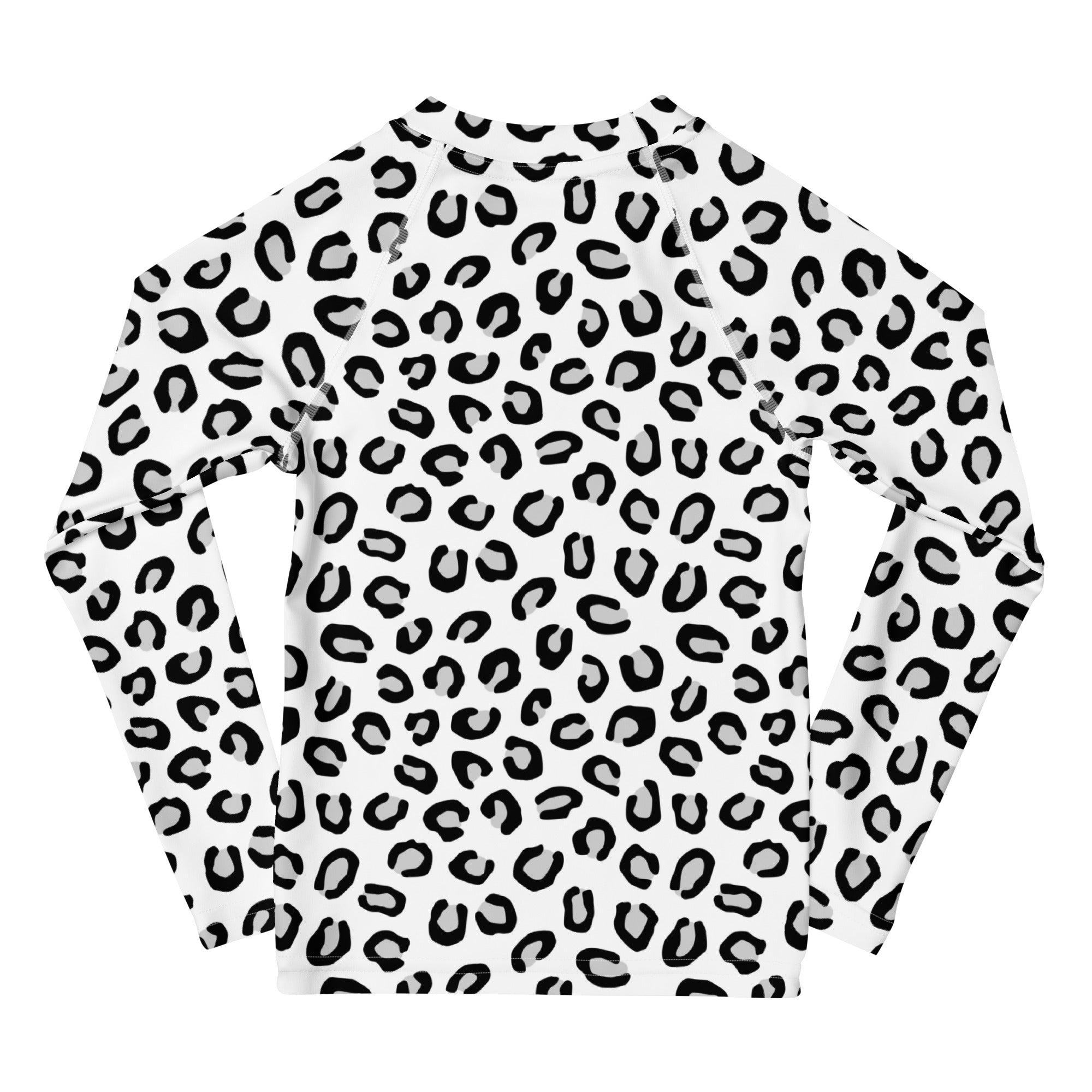 Kids Black & White Leopard Long Sleeve Rash Guard Swim Shirt – Buttery Soft, Sun Safe UPF 50+ Protection, Quick Dry & 4-Way Stretch Comfort