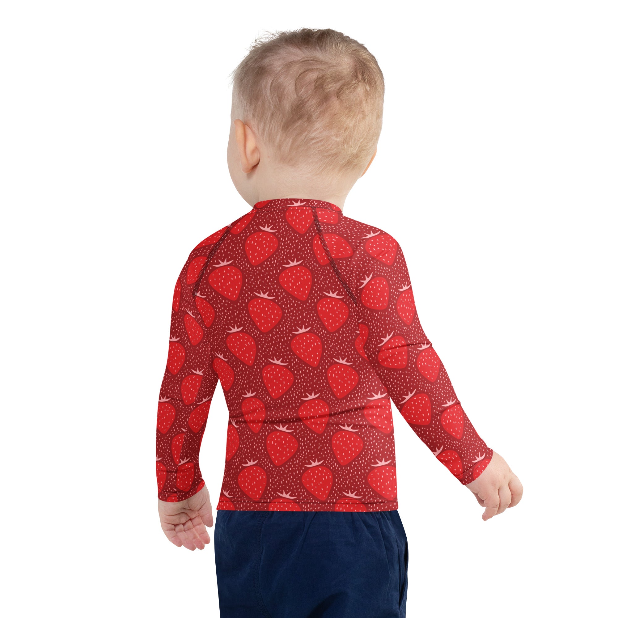 Kids Red Strawberry Long Sleeve Rash Guard Swim Shirt – Buttery Soft, Sun Safe UPF 50+ Protection, Quick Dry & 4-Way Stretch Comfort
