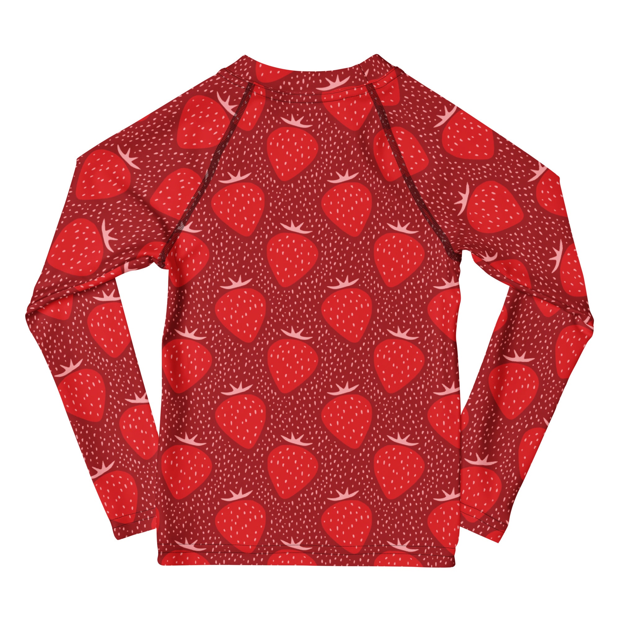 Kids Red Strawberry Long Sleeve Rash Guard Swim Shirt – Buttery Soft, Sun Safe UPF 50+ Protection, Quick Dry & 4-Way Stretch Comfort