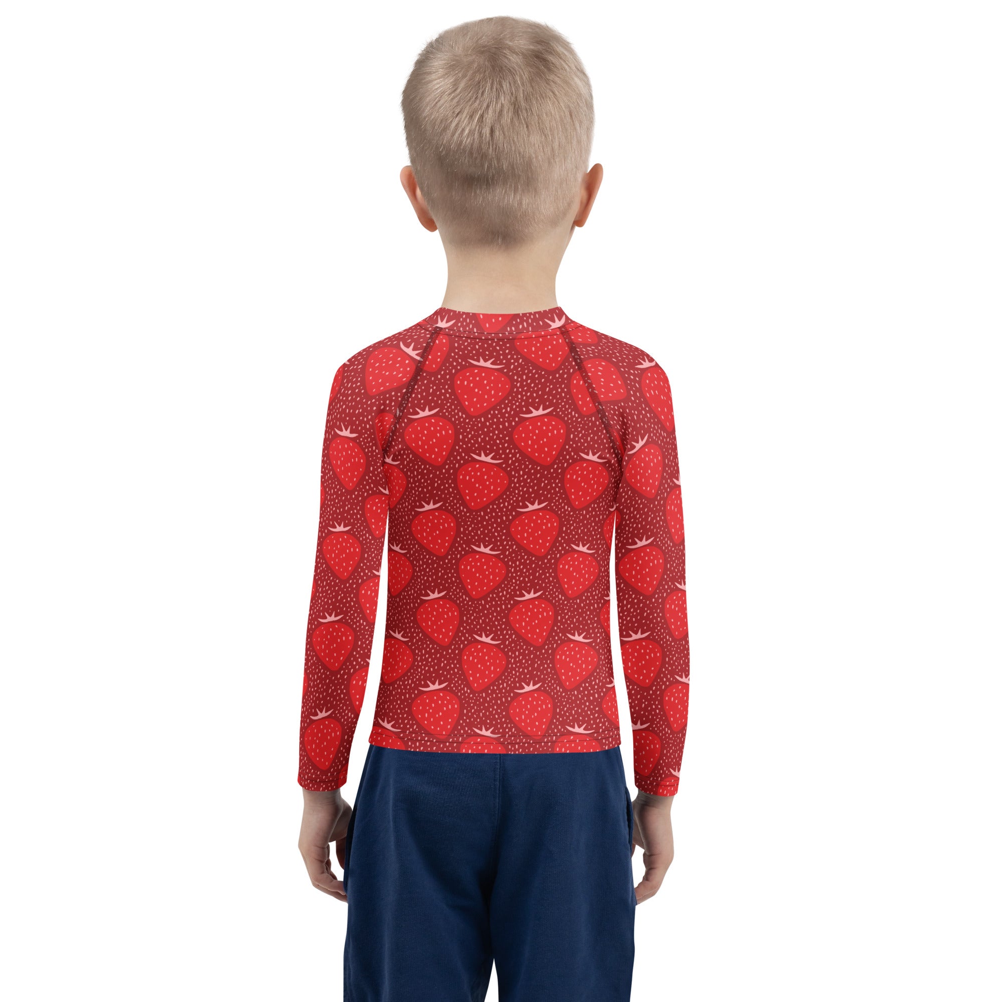 Kids Red Strawberry Long Sleeve Rash Guard Swim Shirt – Buttery Soft, Sun Safe UPF 50+ Protection, Quick Dry & 4-Way Stretch Comfort