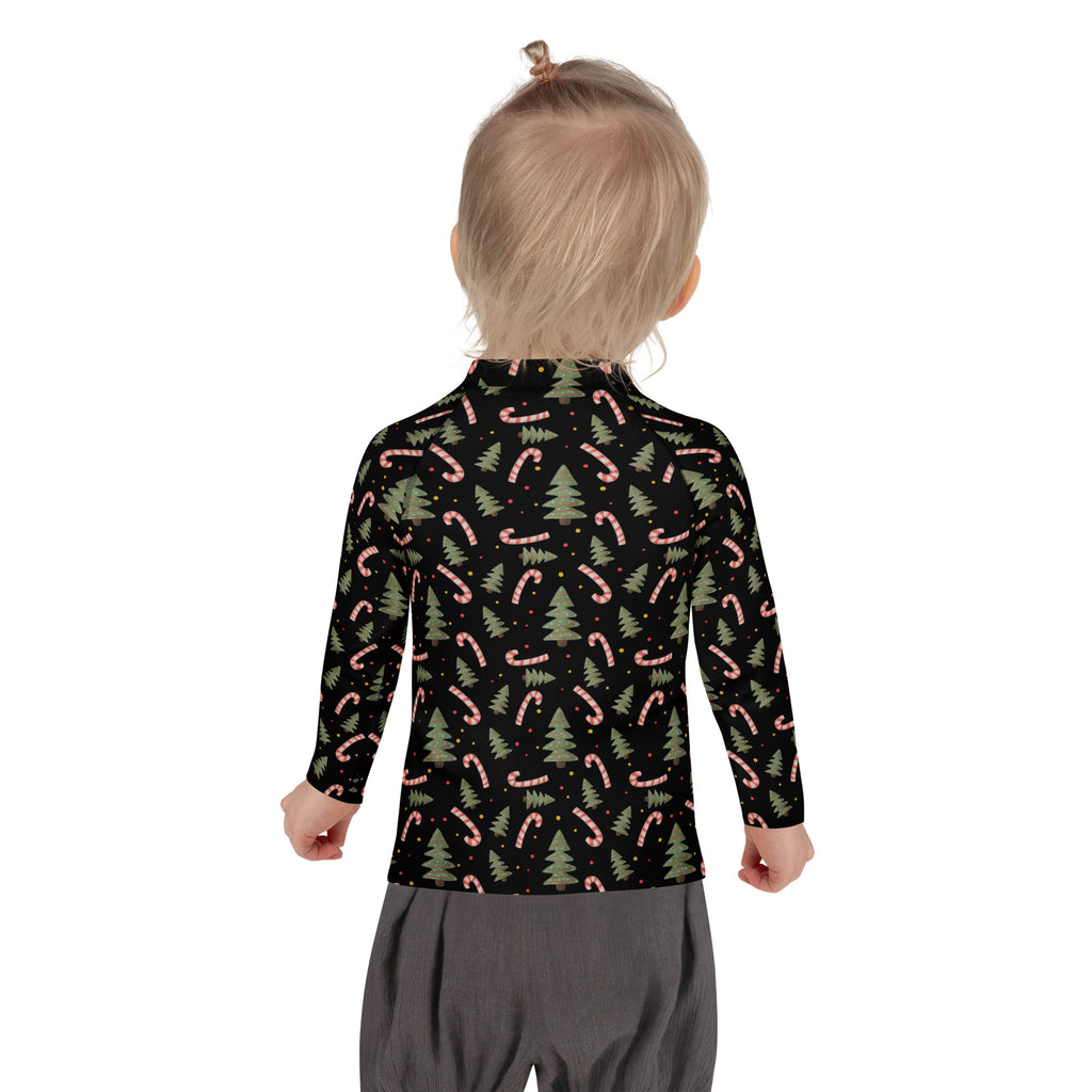 Kids Christmas Tree Candy Cane Long Sleeve Rash Guard Swim Shirt – Buttery Soft, Sun Safe UPF 50+ Protection, Quick Dry & 4-Way Stretch Comfort