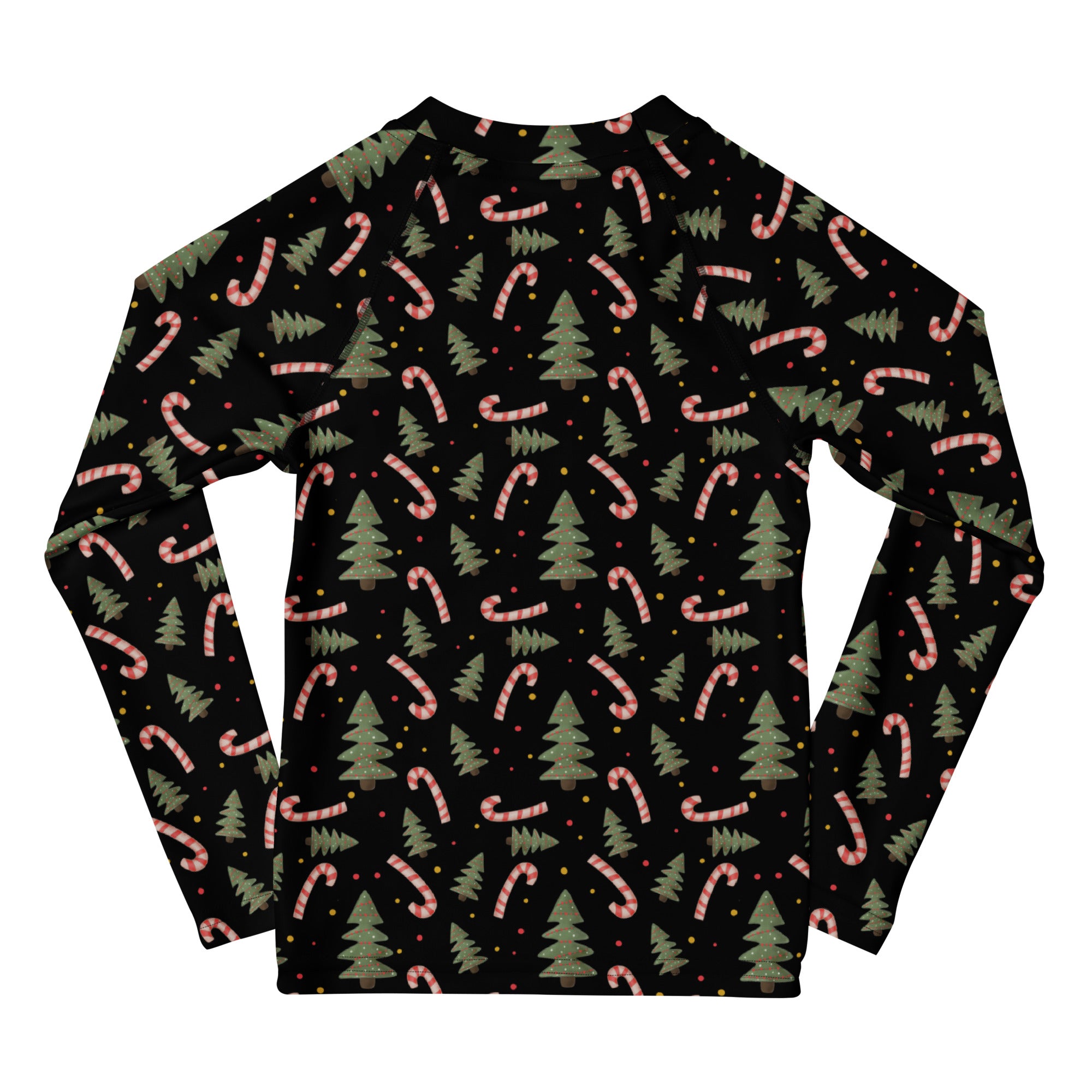 Kids Christmas Tree Candy Cane Long Sleeve Rash Guard Swim Shirt – Buttery Soft, Sun Safe UPF 50+ Protection, Quick Dry & 4-Way Stretch Comfort