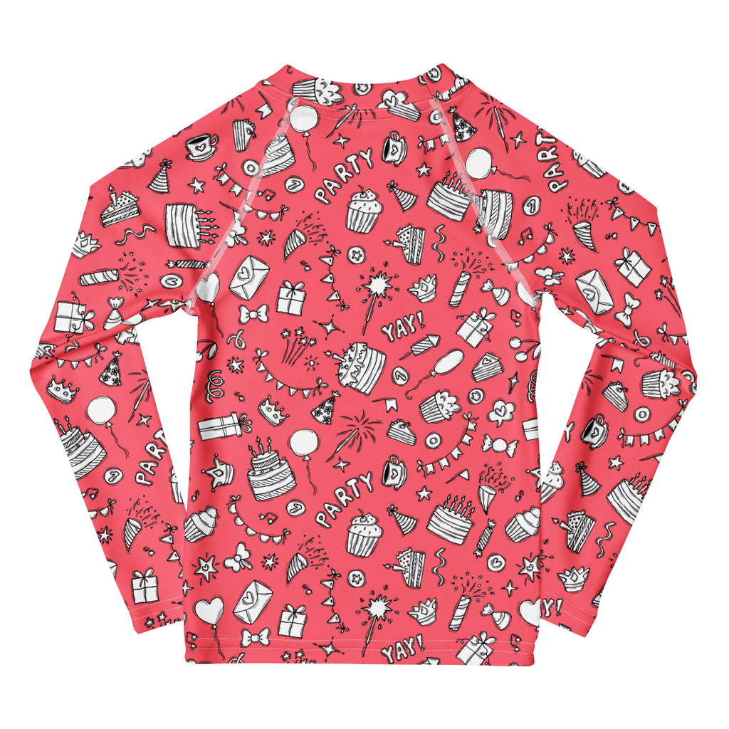 Girls Pink Birthday Party Long Sleeve Rash Guard Swim Shirt – Buttery Soft, Sun Safe UPF 50+ Protection, Quick Dry & 4-Way Stretch Comfort