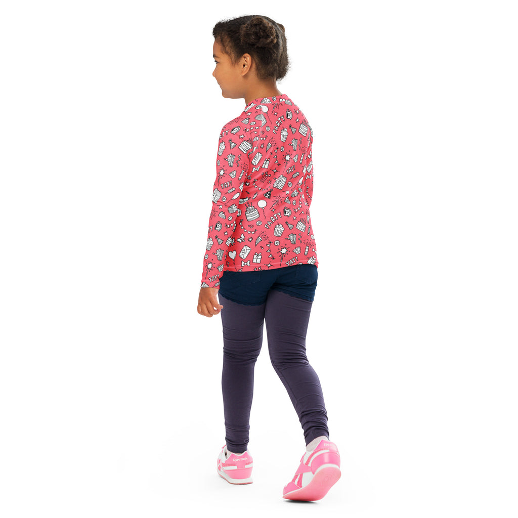 Girls Pink Birthday Party Long Sleeve Rash Guard Swim Shirt – Buttery Soft, Sun Safe UPF 50+ Protection, Quick Dry & 4-Way Stretch Comfort