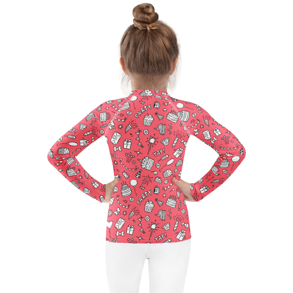 Girls Pink Birthday Party Long Sleeve Rash Guard Swim Shirt – Buttery Soft, Sun Safe UPF 50+ Protection, Quick Dry & 4-Way Stretch Comfort