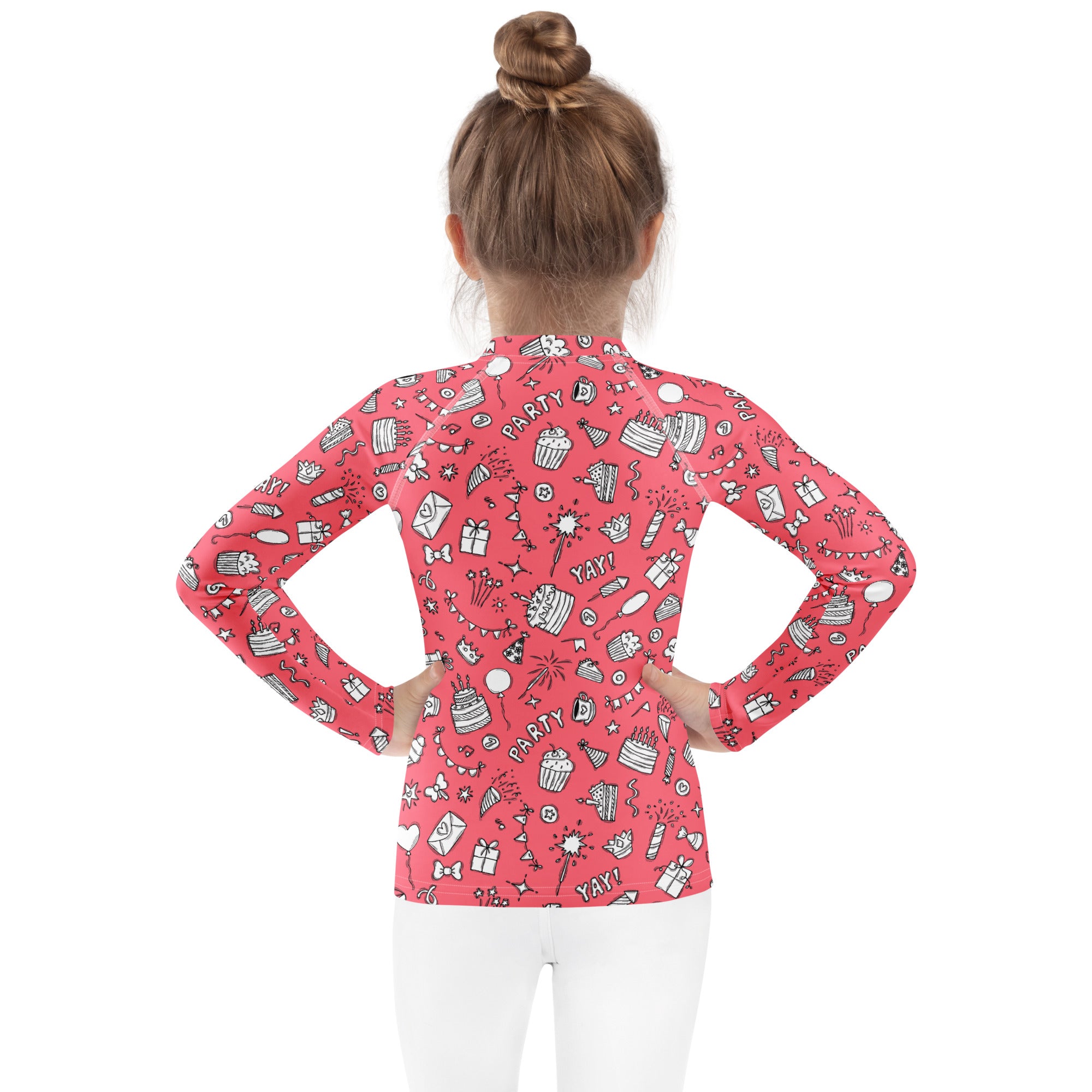 Girls Pink Birthday Party Long Sleeve Rash Guard Swim Shirt – Buttery Soft, Sun Safe UPF 50+ Protection, Quick Dry & 4-Way Stretch Comfort