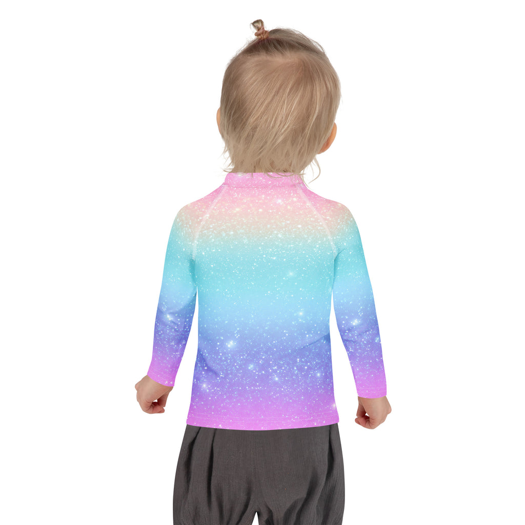 Girls Faux Sparkle Effect Long Sleeve Rash Guard Swim Shirt – Buttery Soft, Sun Safe UPF 50+ Protection, Quick Dry & 4-Way Stretch Comfort