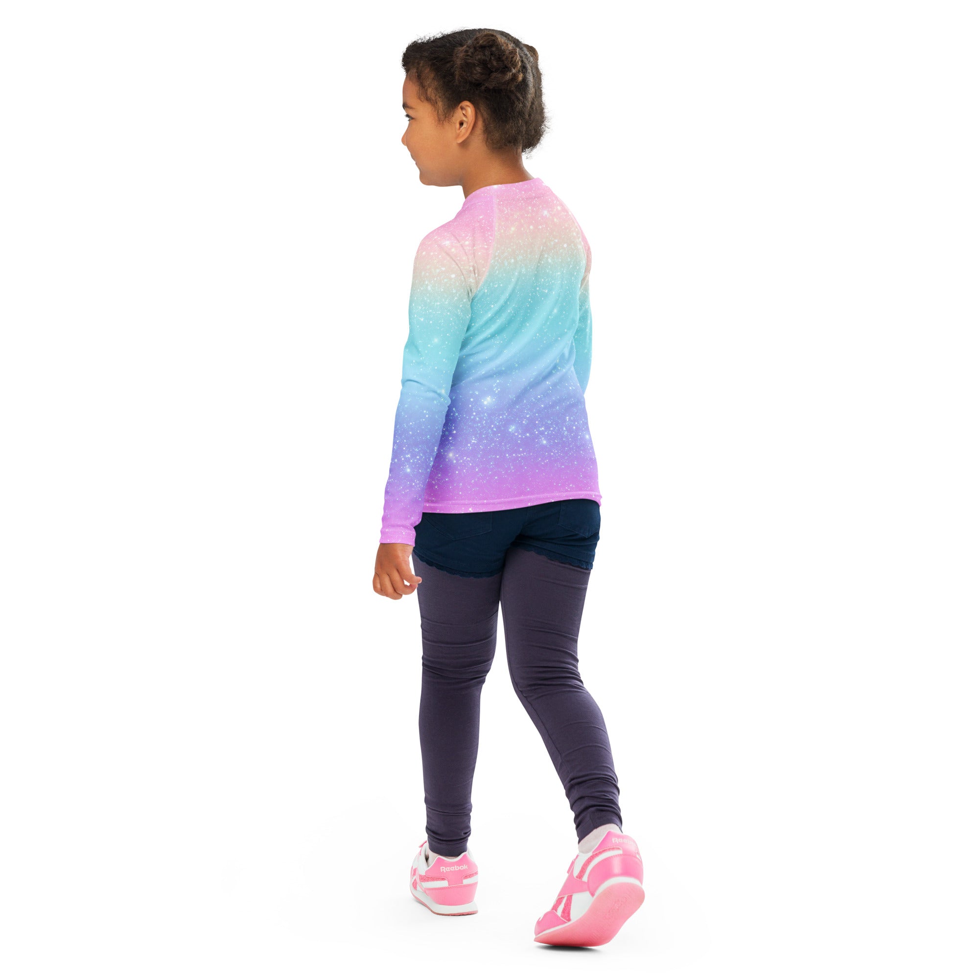 Girls Faux Sparkle Effect Long Sleeve Rash Guard Swim Shirt – Buttery Soft, Sun Safe UPF 50+ Protection, Quick Dry & 4-Way Stretch Comfort