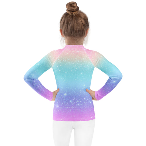 Girls Faux Sparkle Effect Long Sleeve Rash Guard Swim Shirt – Buttery Soft, Sun Safe UPF 50+ Protection, Quick Dry & 4-Way Stretch Comfort