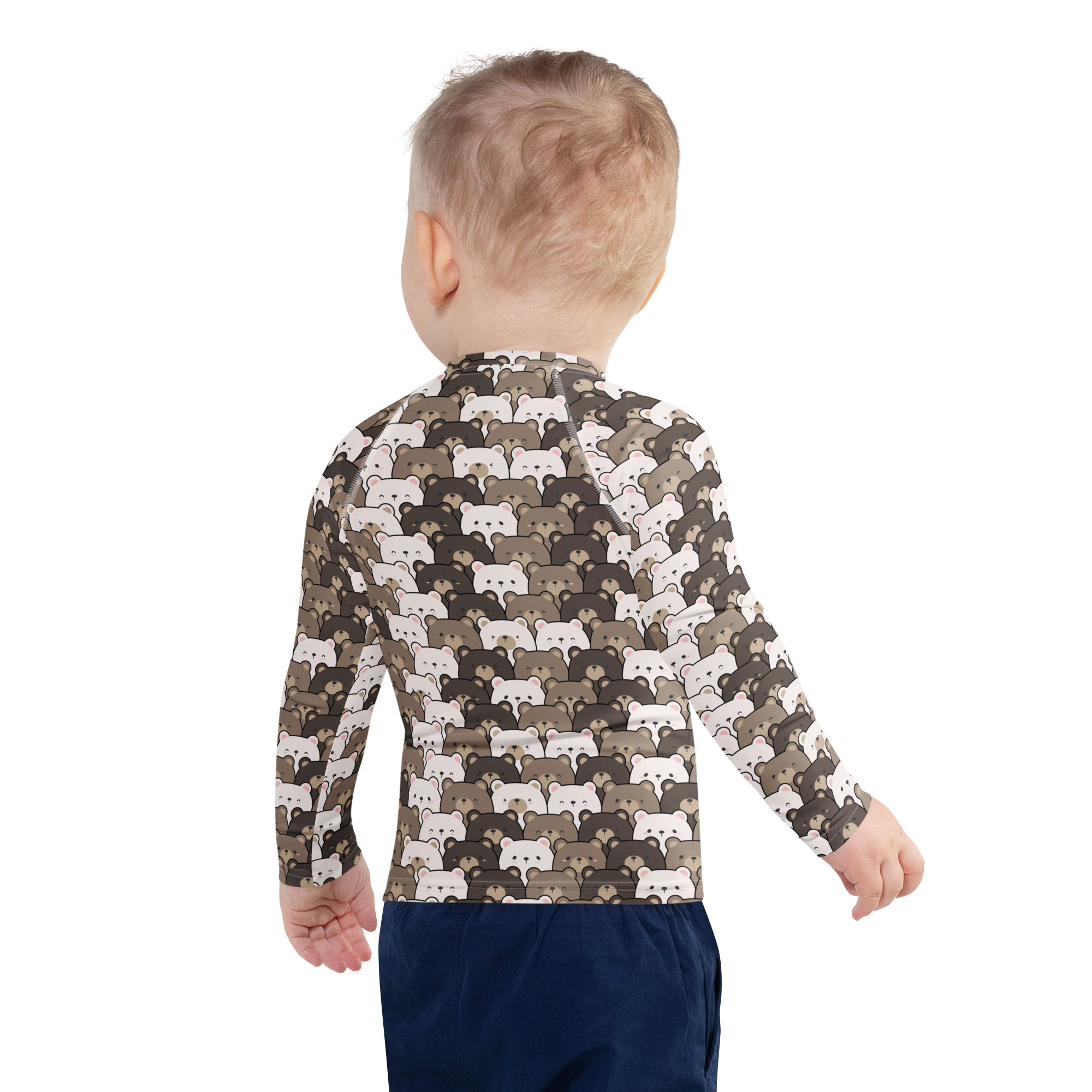 Kids Bear Face Long Sleeve Rash Guard Swim Shirt – Buttery Soft, Sun Safe UPF 50+ Protection, Quick Dry & 4-Way Stretch Comfort