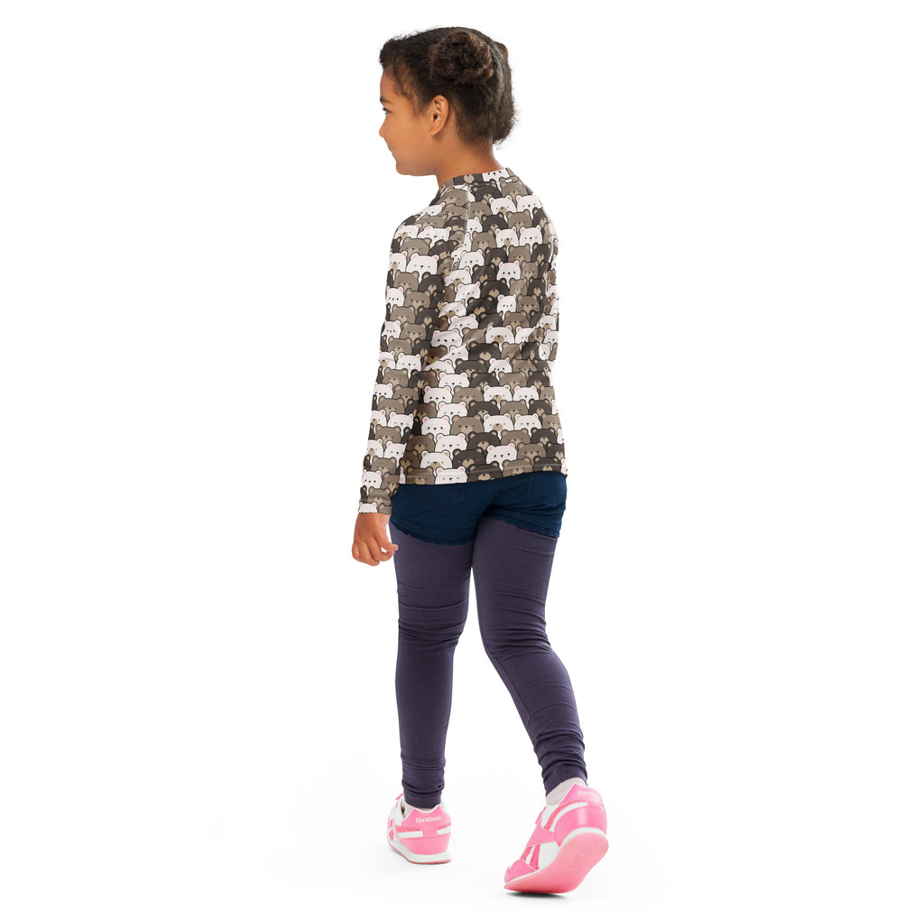 Kids Bear Face Long Sleeve Rash Guard Swim Shirt – Buttery Soft, Sun Safe UPF 50+ Protection, Quick Dry & 4-Way Stretch Comfort