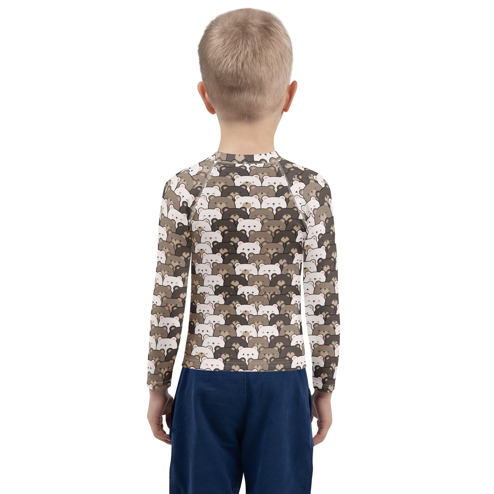Kids Bear Face Long Sleeve Rash Guard Swim Shirt – Buttery Soft, Sun Safe UPF 50+ Protection, Quick Dry & 4-Way Stretch Comfort