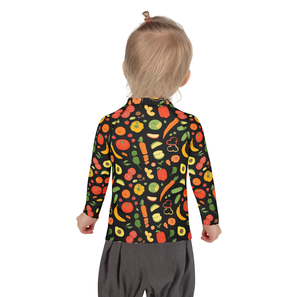 Kids Healthy Fruits & Veggies Long Sleeve Rash Guard Swim Shirt – Buttery Soft, Sun Safe UPF 50+ Protection, Quick Dry & 4-Way Stretch Comfort