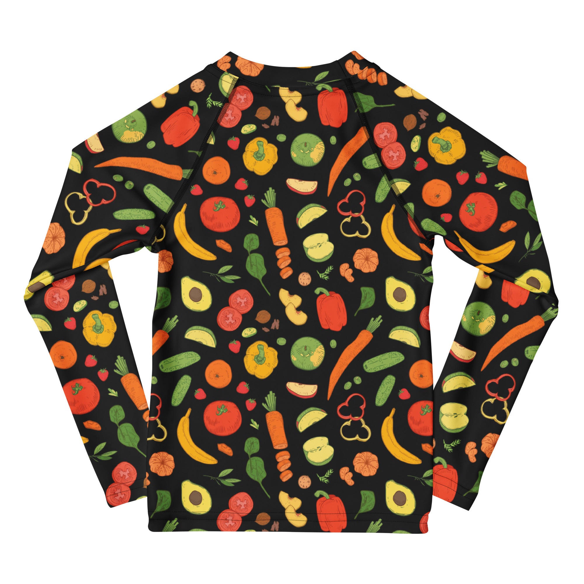 Kids Healthy Fruits & Veggies Long Sleeve Rash Guard Swim Shirt – Buttery Soft, Sun Safe UPF 50+ Protection, Quick Dry & 4-Way Stretch Comfort