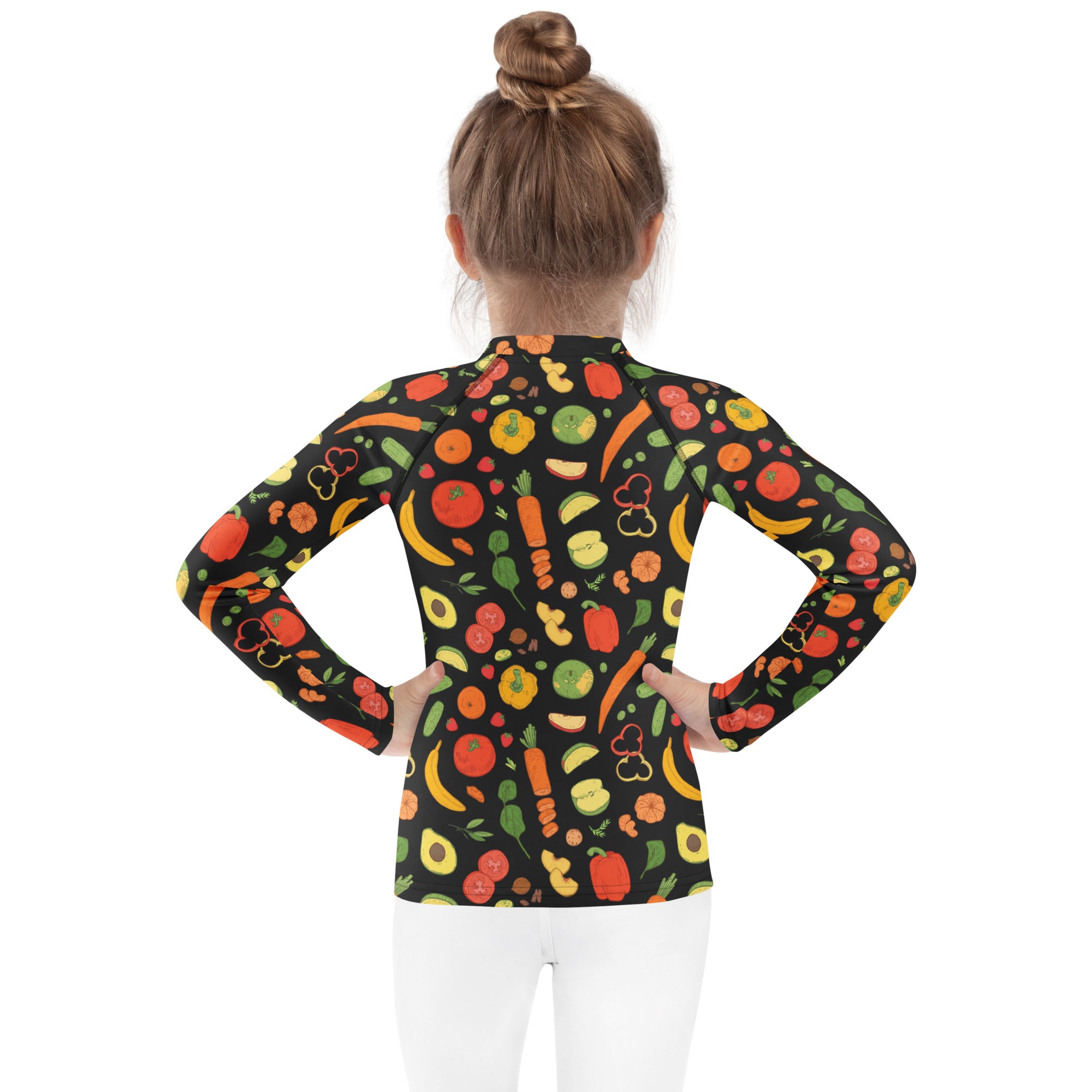 Kids Healthy Fruits & Veggies Long Sleeve Rash Guard Swim Shirt – Buttery Soft, Sun Safe UPF 50+ Protection, Quick Dry & 4-Way Stretch Comfort