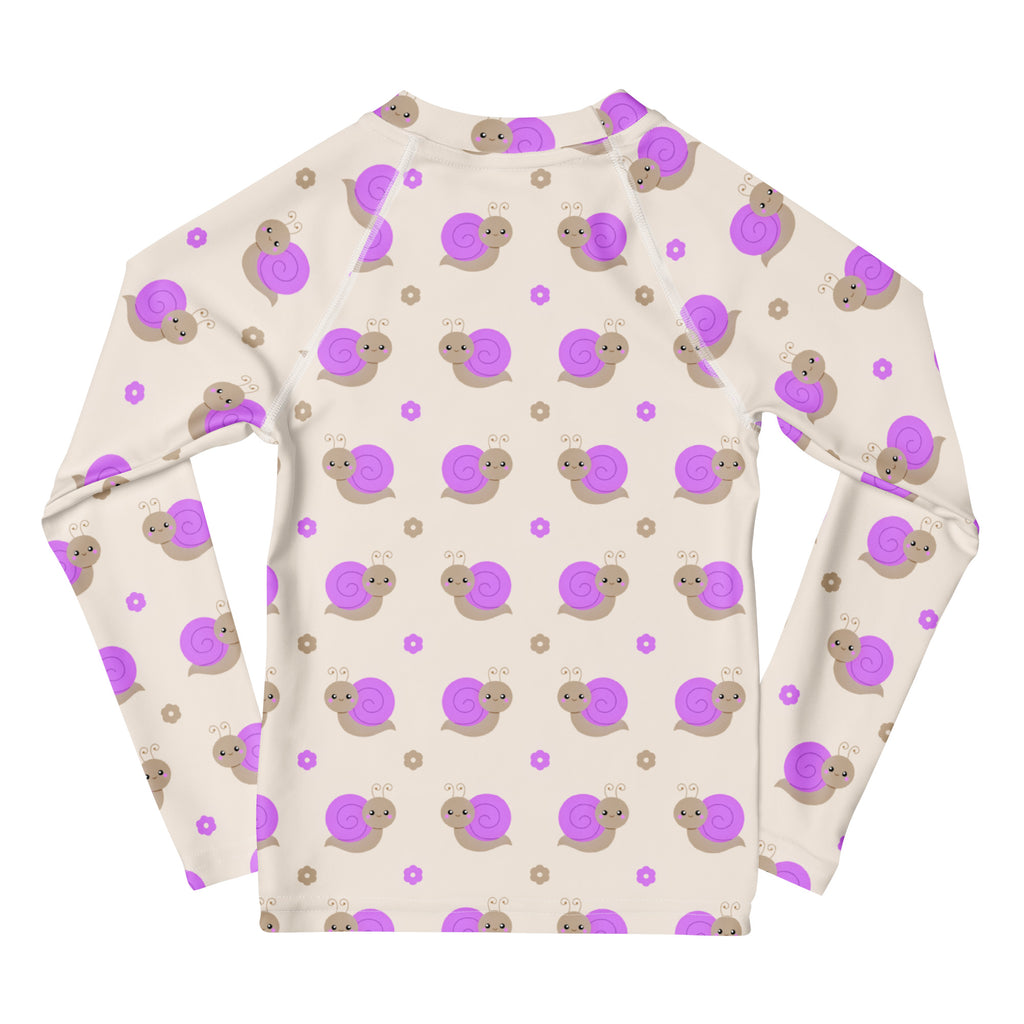 Girls Purple Snails Long Sleeve Rash Guard Swim Shirt – Buttery Soft, Sun Safe UPF 50+ Protection, Quick Dry & 4-Way Stretch Comfort
