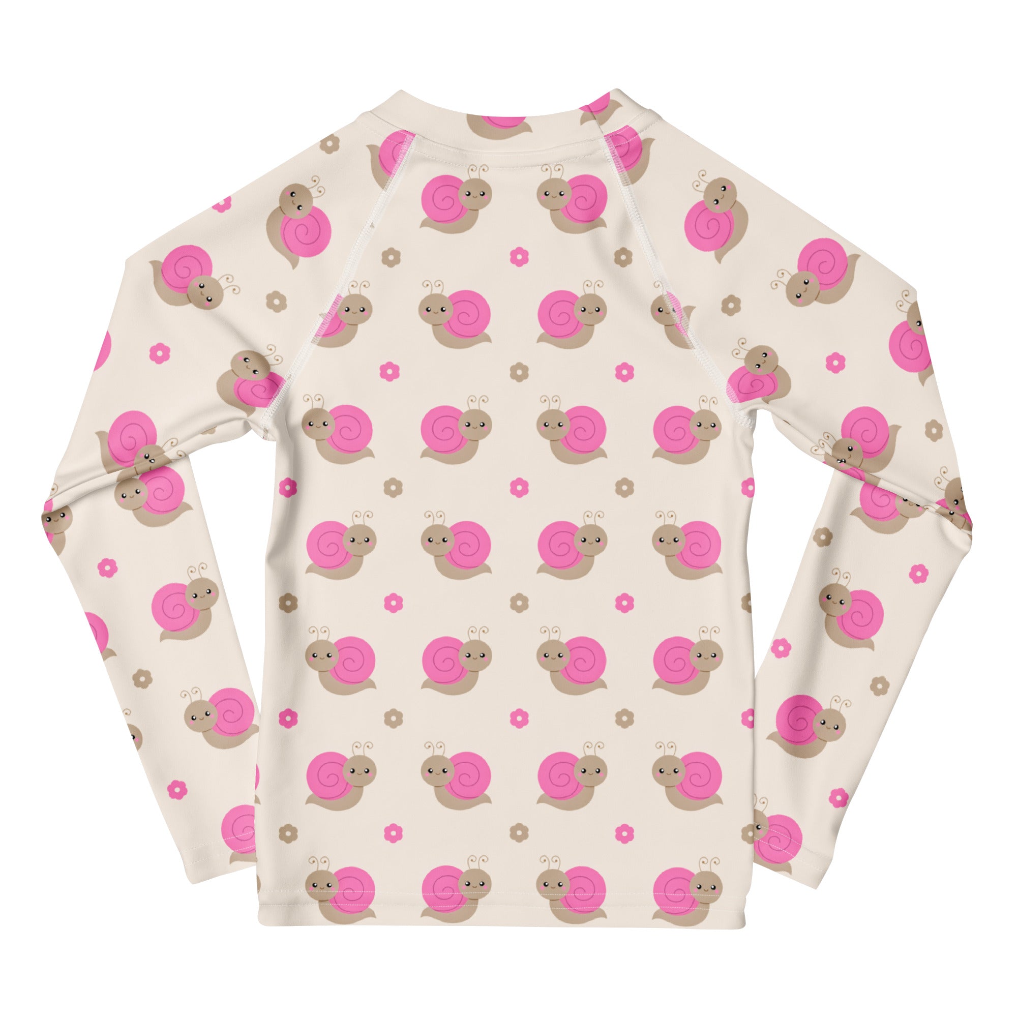 Girls Pink Snails Long Sleeve Rash Guard Swim Shirt – Buttery Soft, Sun Safe UPF 50+ Protection, Quick Dry & 4-Way Stretch Comfort