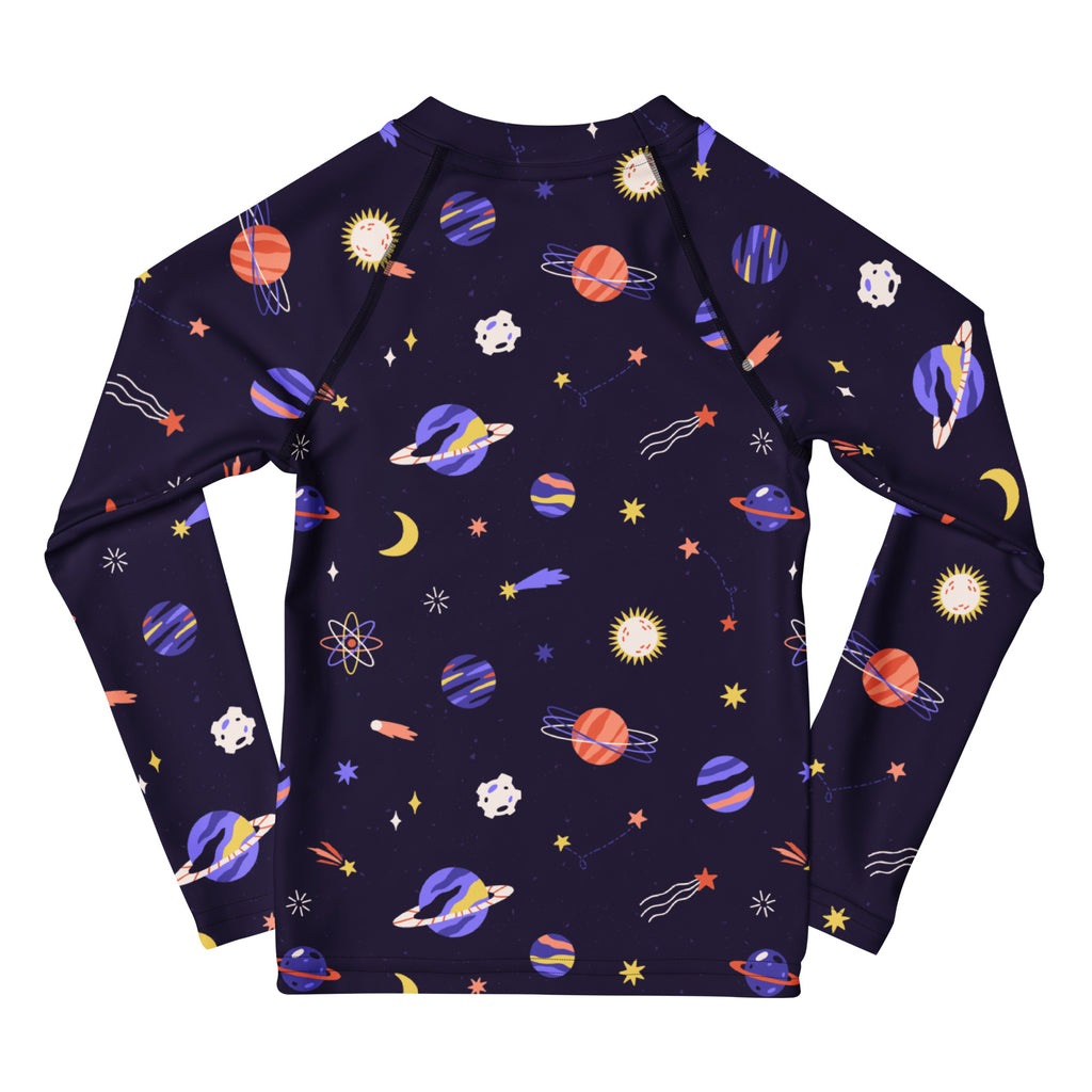 Girls Purple Galaxy Space Long Sleeve Rash Guard Swim Shirt – Buttery Soft, Sun Safe UPF 50+ Protection, Quick Dry & 4-Way Stretch Comfort